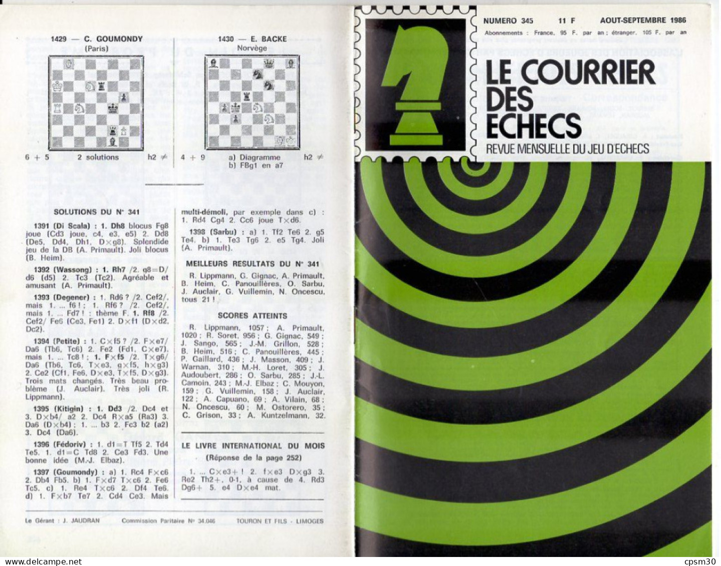 LIVRE - Le Courrier Des Echecs, Revue Mensuelle Du Jeu D'echec, 15 N° De 322 Juillet 1984 à 393 Janvier 1991 - Juegos De Sociedad