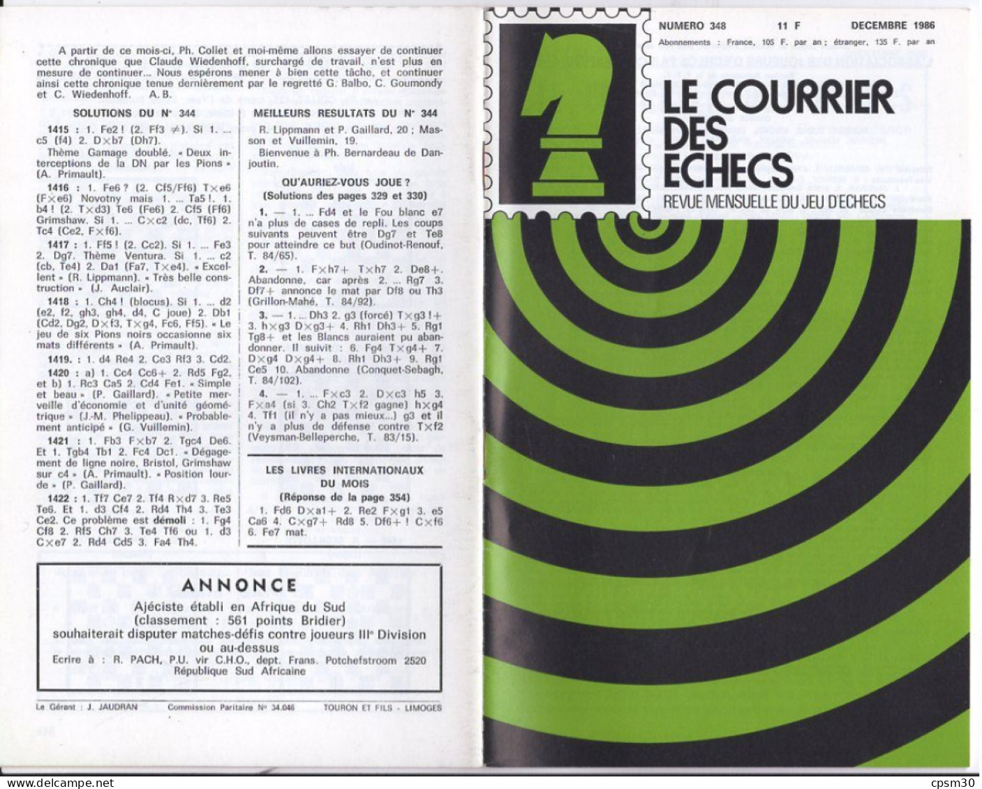 LIVRE - Le Courrier Des Echecs, Revue Mensuelle Du Jeu D'echec, 15 N° De 322 Juillet 1984 à 393 Janvier 1991 - Giochi Di Società