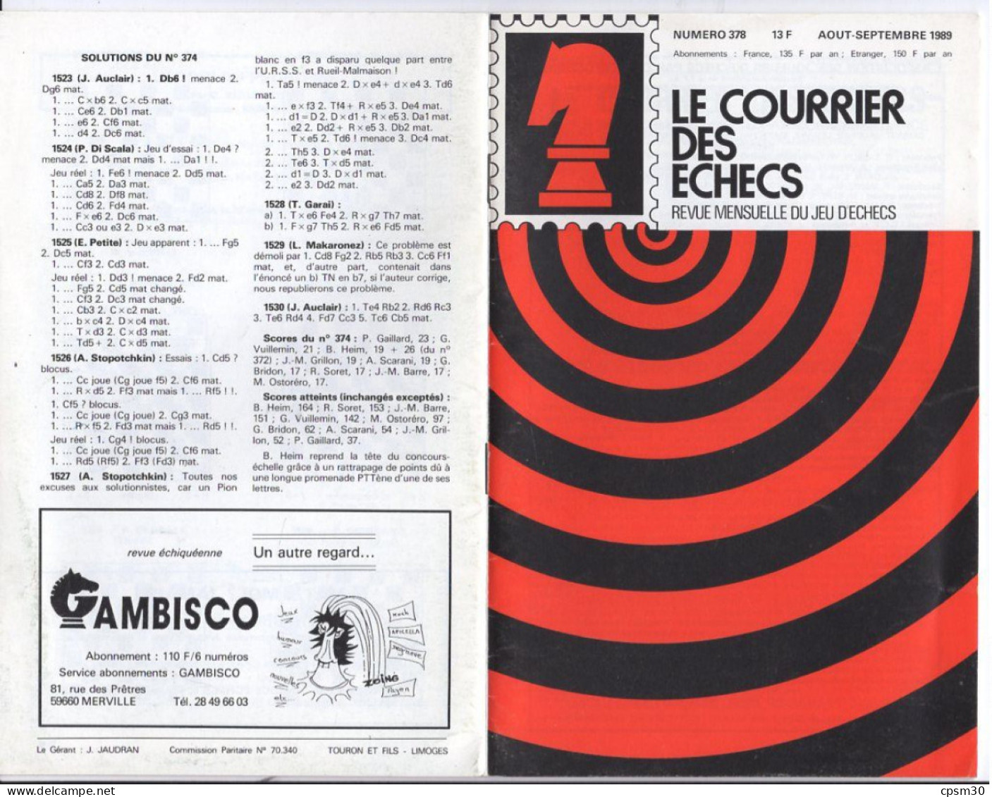 LIVRE - Le Courrier des Echecs, revue mensuelle du jeu d'echec, 15 n° de 322 juillet 1984 à 393 janvier 1991