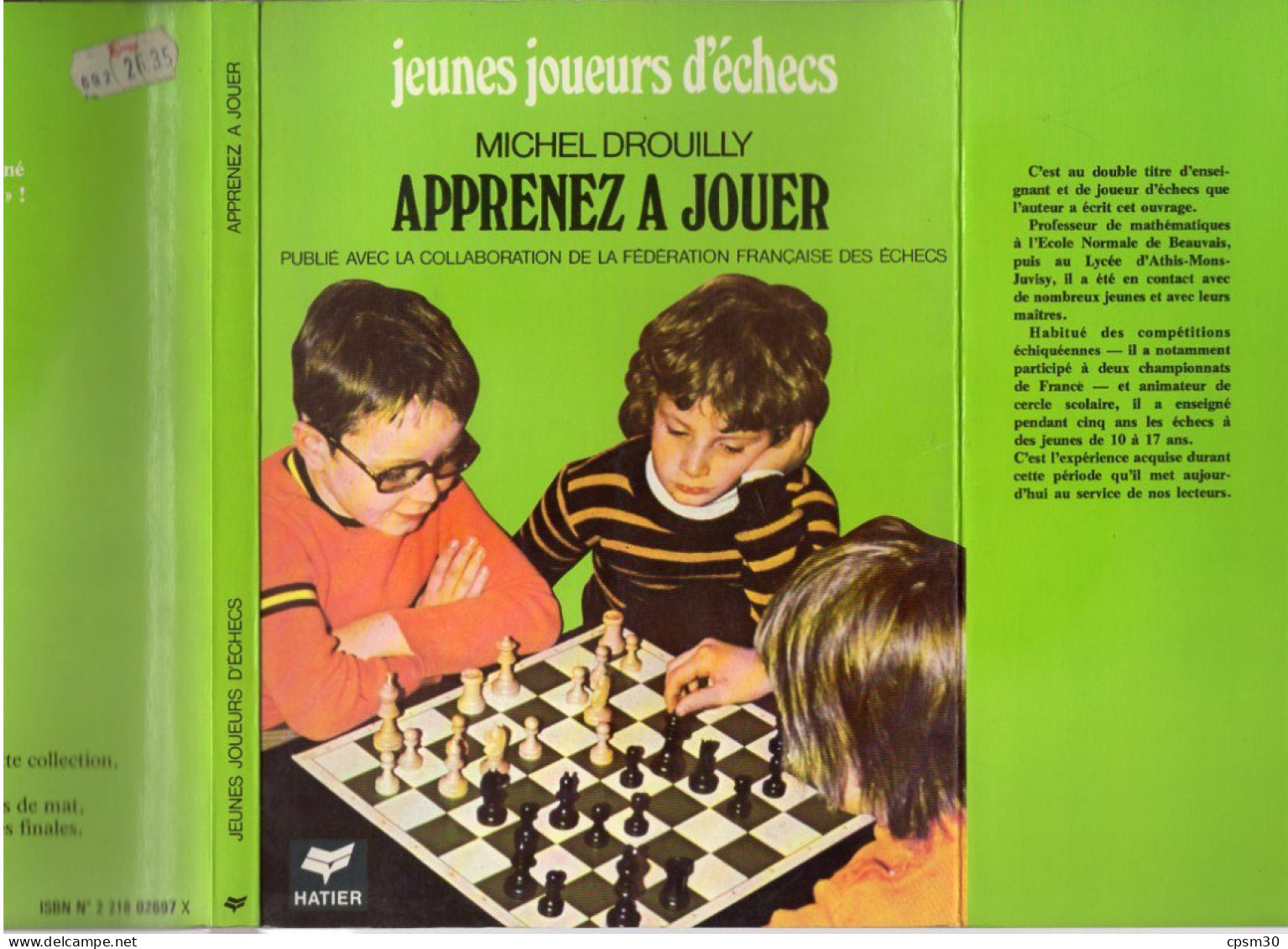 LIVRE - Jeunes Joueurs D'Echecs, édition Hatier, 1975 - Palour Games