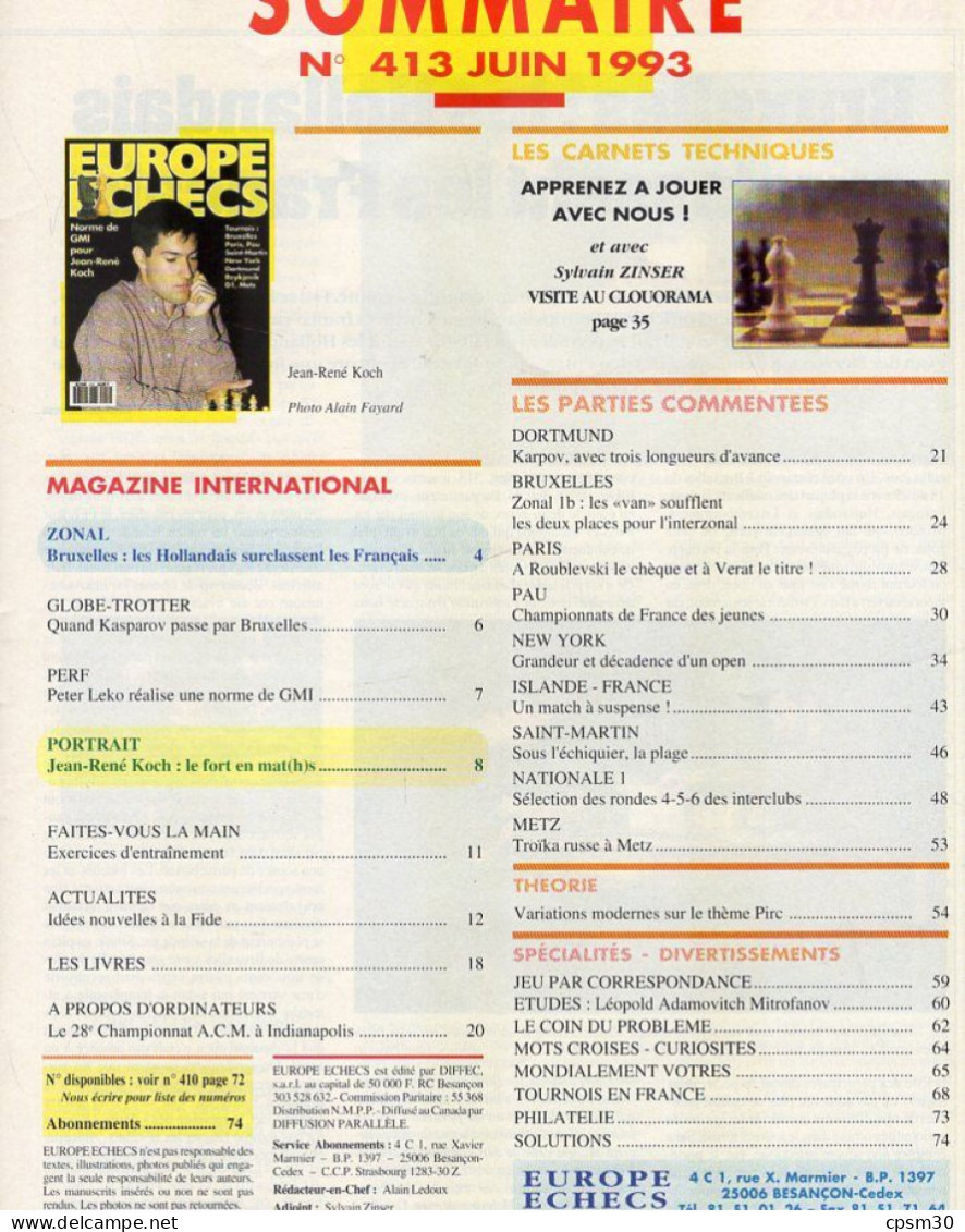 LIVRE - Europe Echecs, 7 revues 1992 à 1996