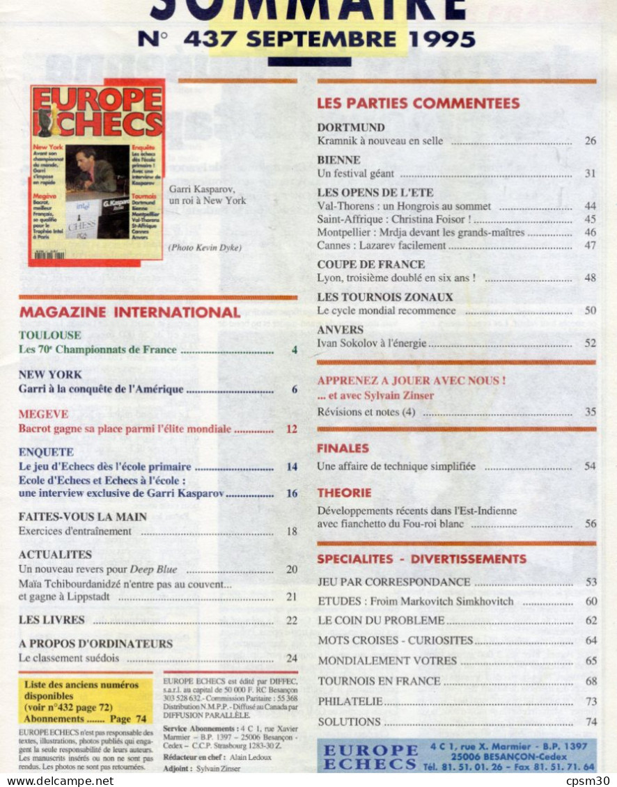 LIVRE - Europe Echecs, 7 revues 1992 à 1996