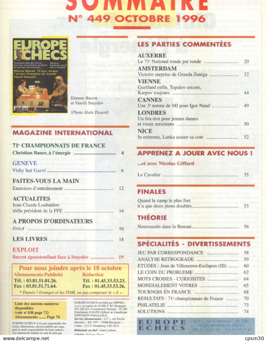 LIVRE - Europe Echecs, 7 revues 1992 à 1996