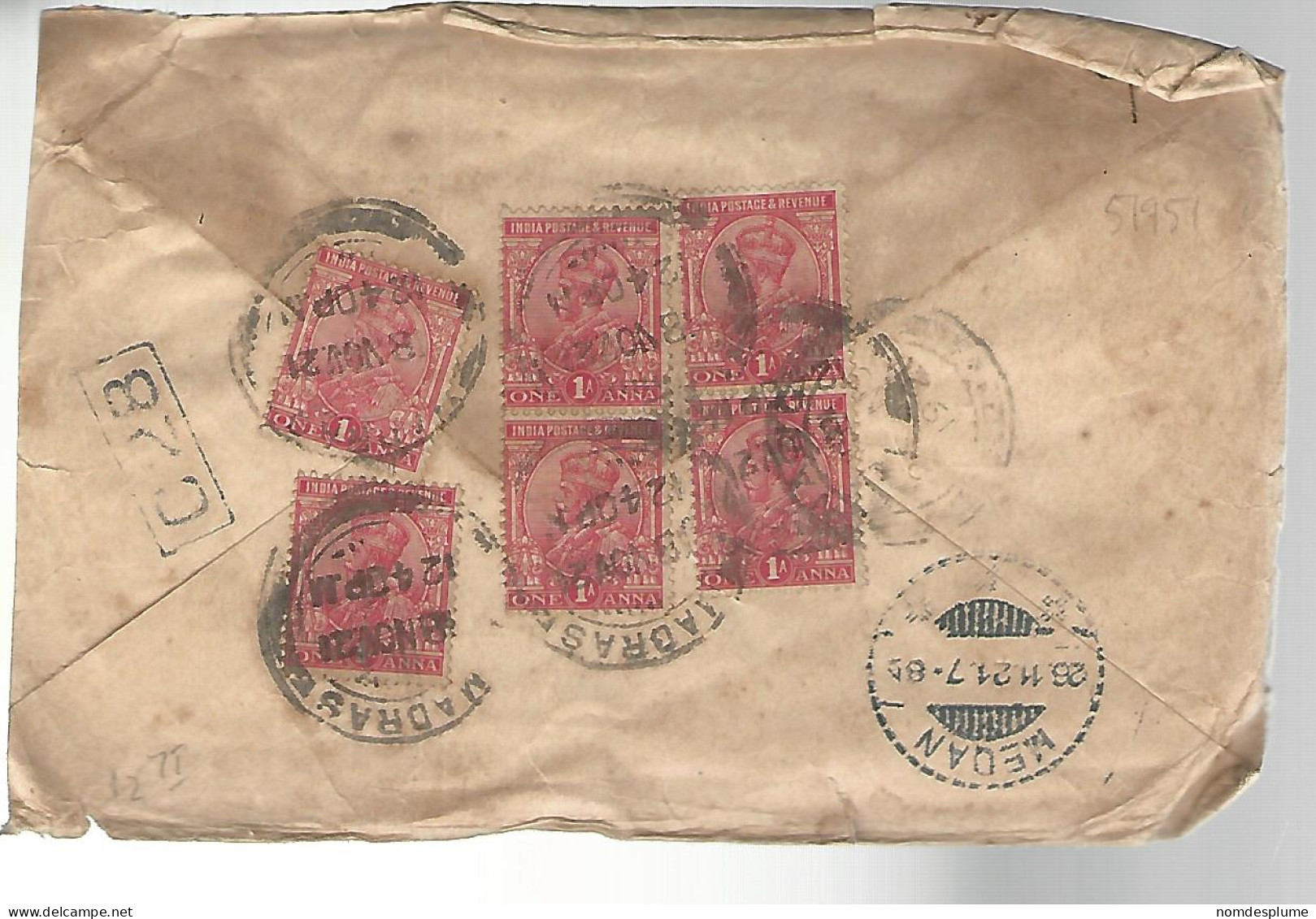 51951 ) Cover India Postmark Medan Madras - Buste
