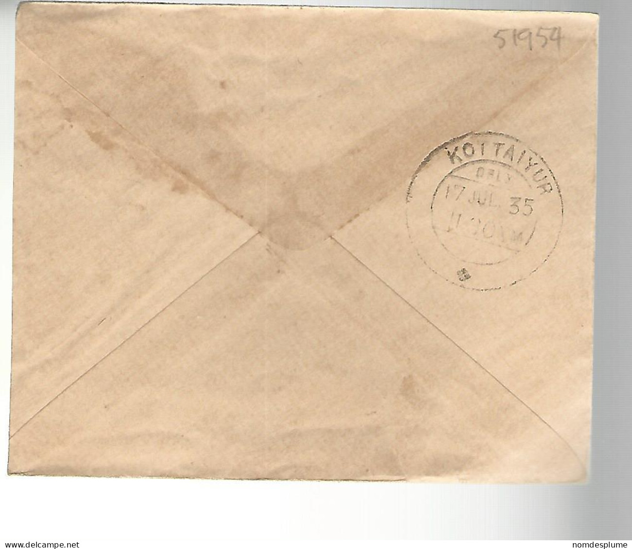 51954 ) Cover India Postmark Kottaiyur 1935 - Enveloppes
