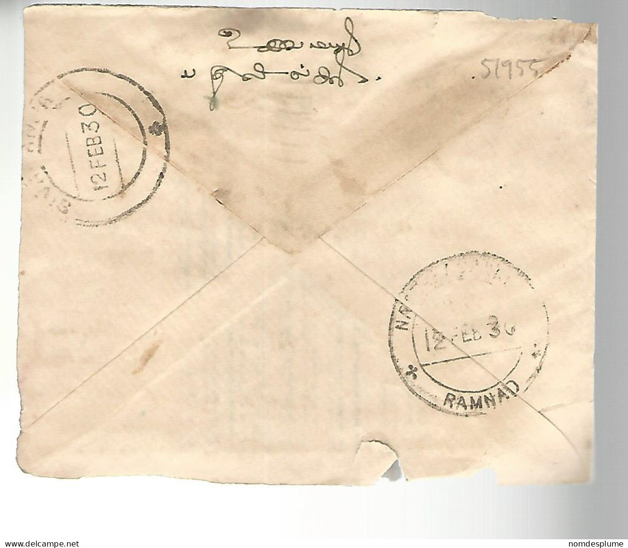 51955 ) Cover India Postmark Rangoon Ramnad 1930 - Covers