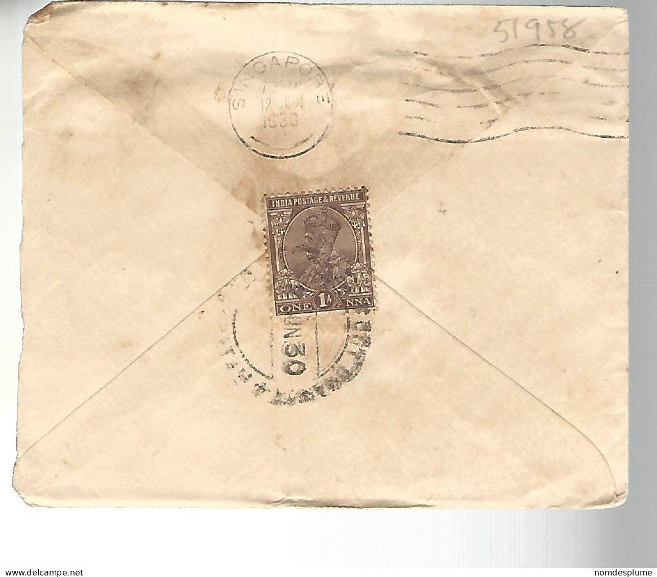 51958 ) Cover India Postmark Kotta Singapore 1930 - Covers