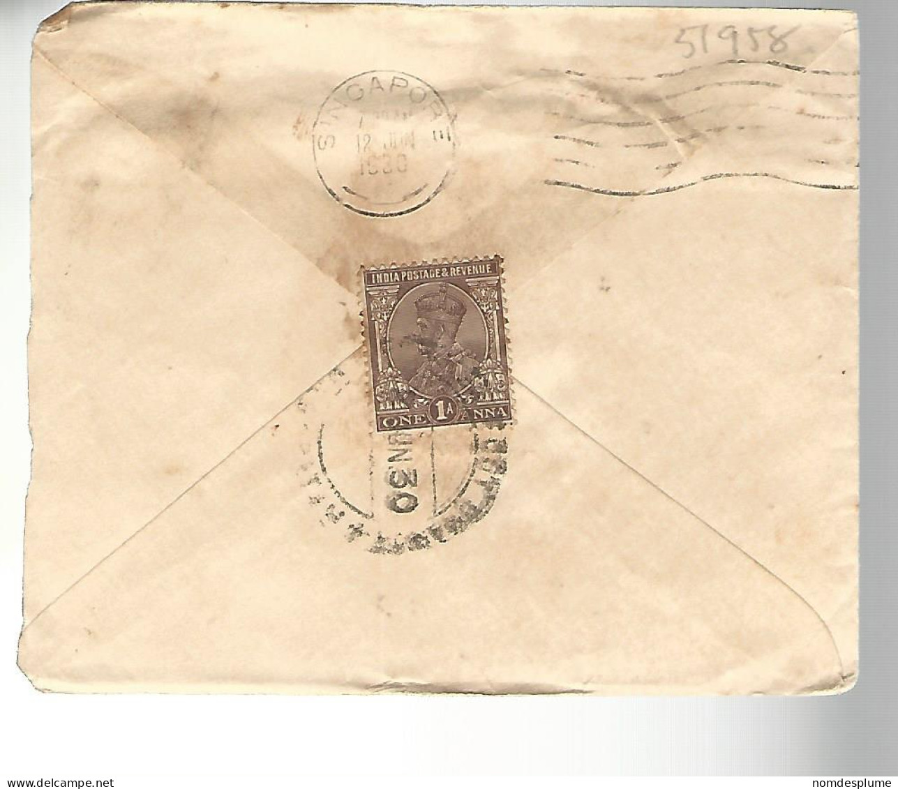 51958 ) Cover India Postmark Kotta Singapore 1930 - Briefe