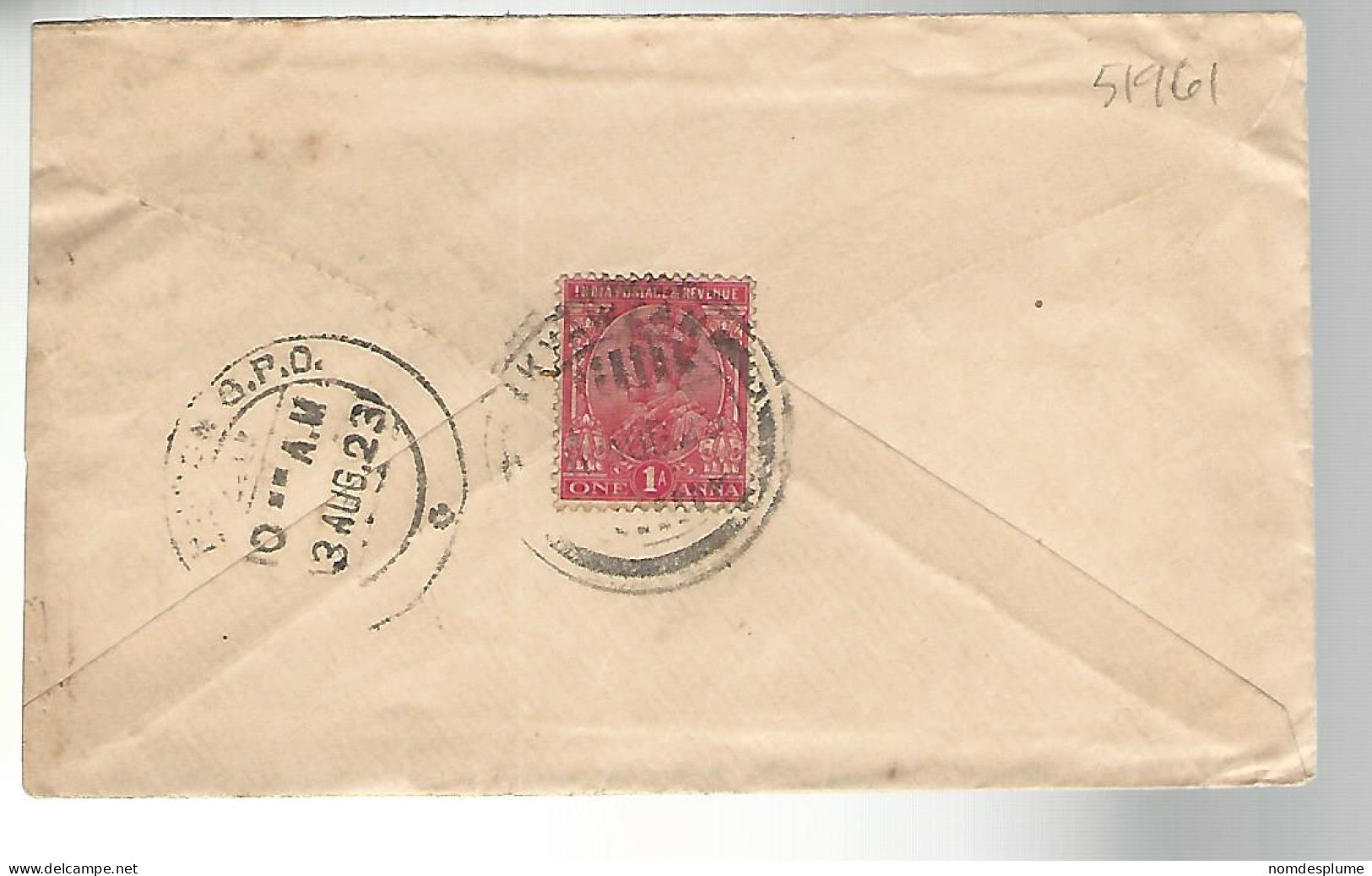 51961 ) Cover India Postmark 1923 - Buste