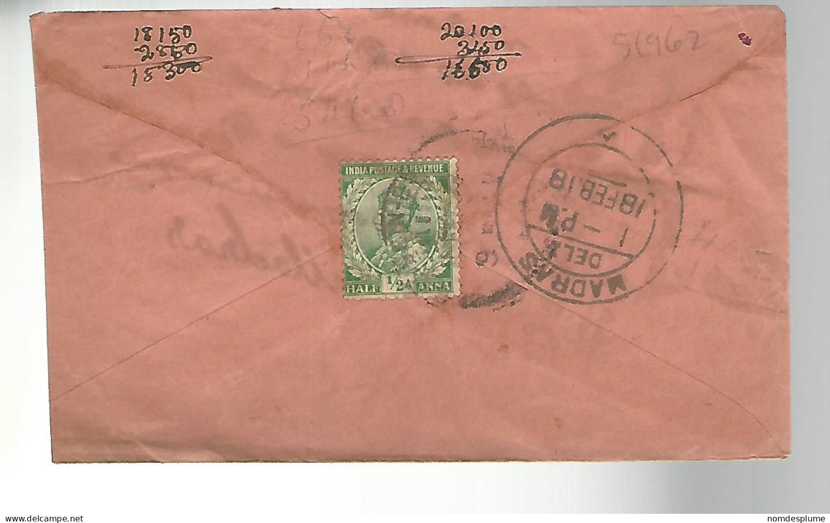 51962 ) Cover India Postmark  Madras 1918 - Briefe