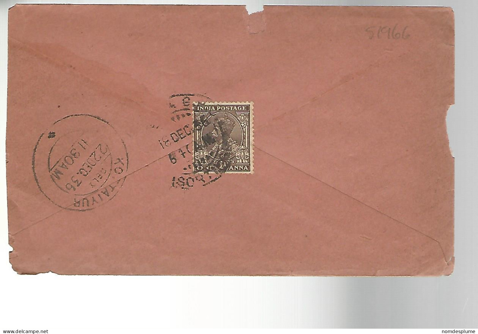 51966 ) Cover India Postmark  Kottaiyur 1936 - Enveloppes