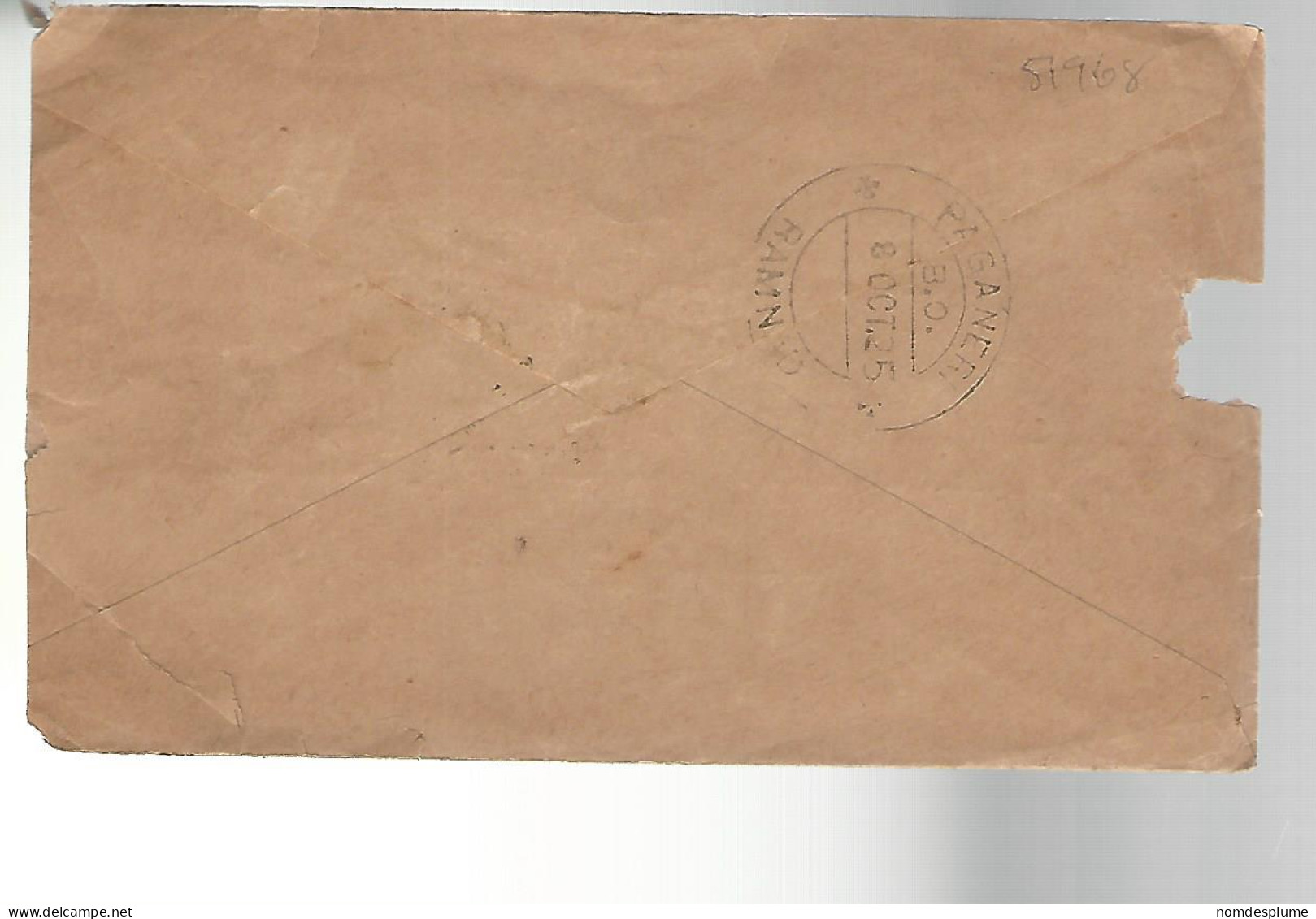 51968 ) Cover India Postmark  Paganeri Ramnad 1925 - Omslagen