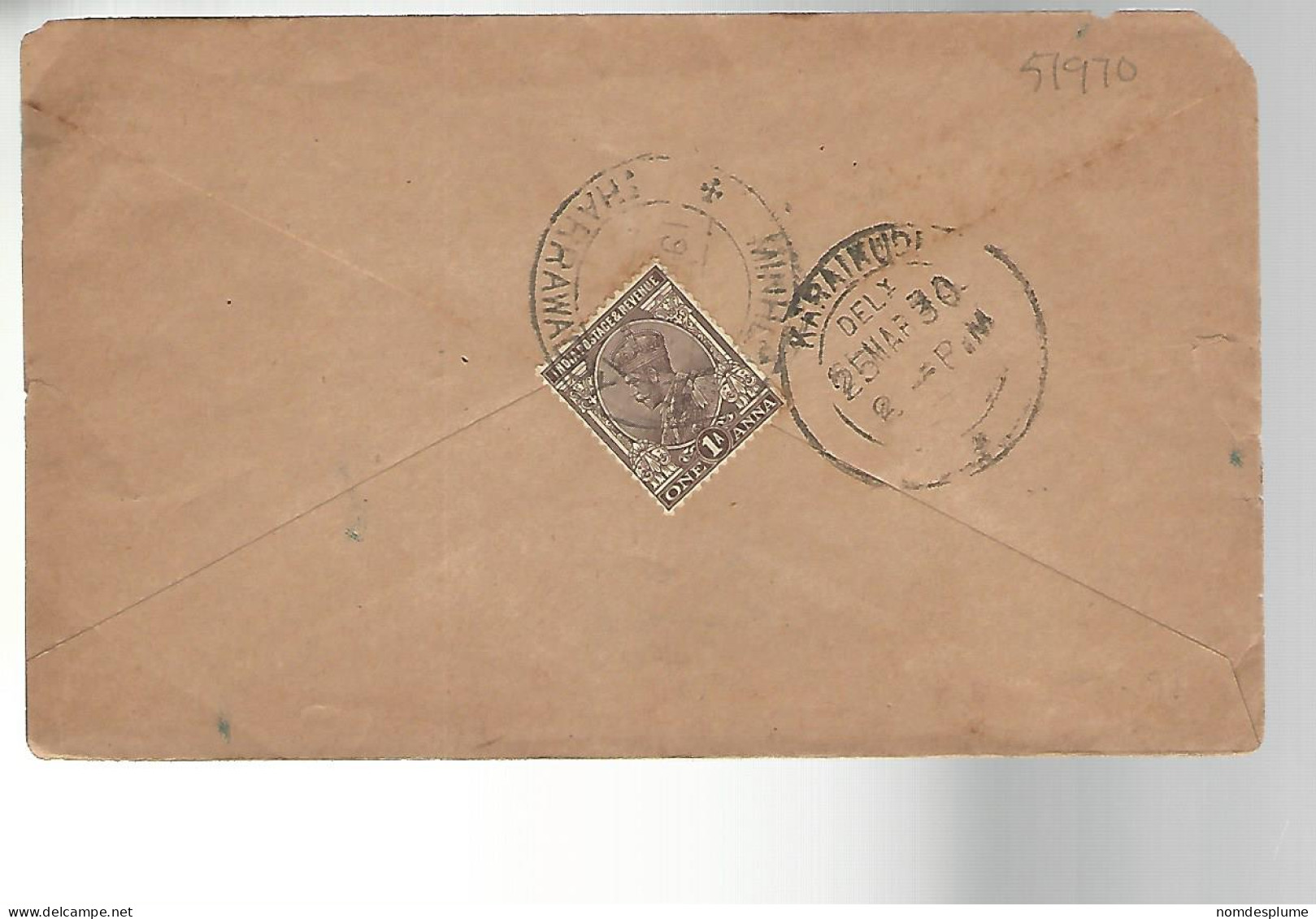 51970 ) Cover India Postmark  1930 - Briefe