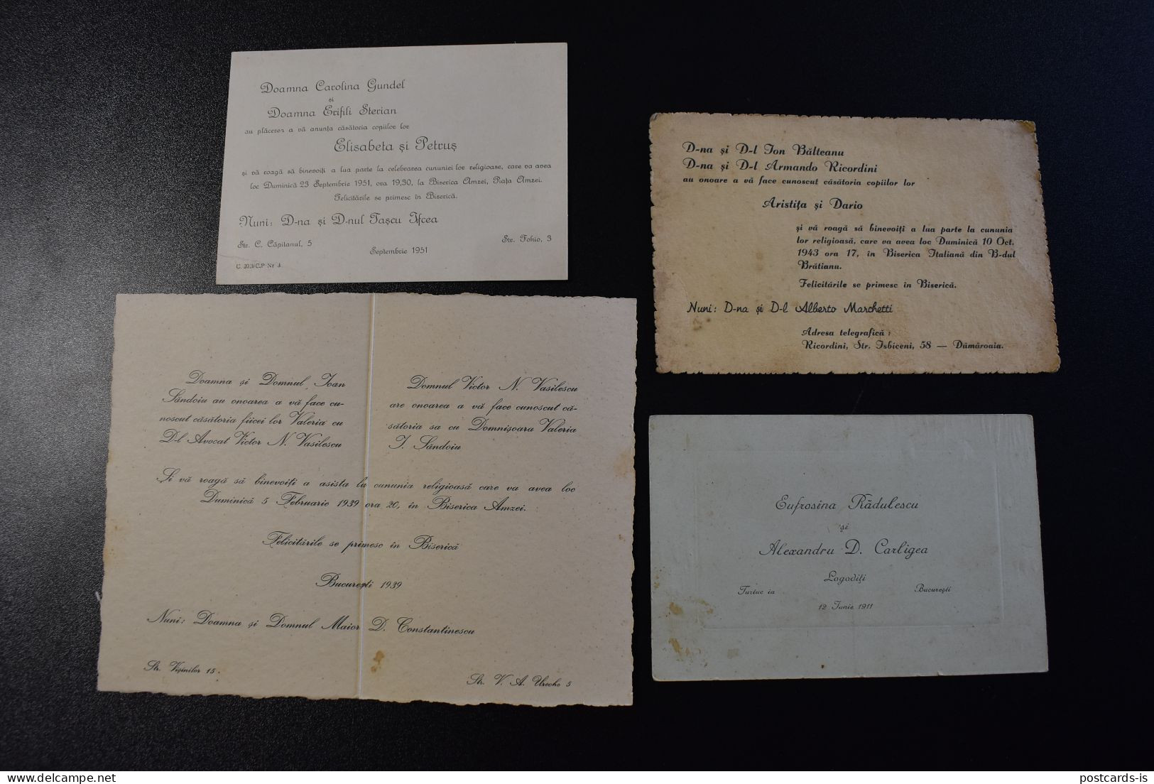 Lot Patru Invitatii Nunti 1911, 1939, 1943 Si 1951 Bucuresti Wedding Romania - Verloving