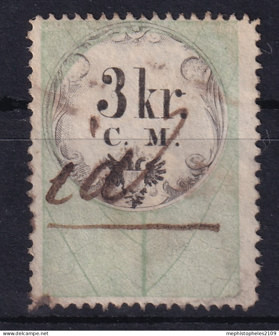 AUSTRIA 1854 - Canceled - Stempelmarke Der 1. Ausgabe C.M. - 3kr - Fiscale Zegels