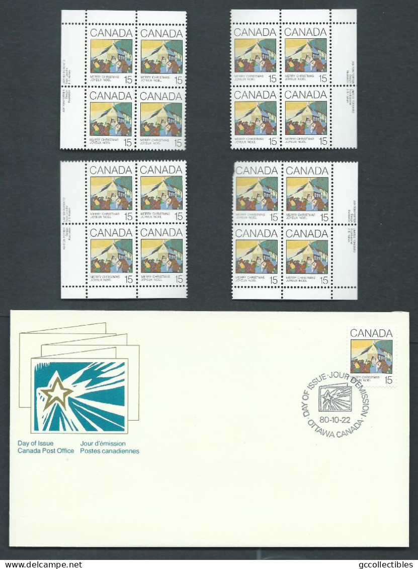 Canada # 870 Match Set MNH Varieties + FDC - Christmas 1980 - Greeting Cards - Hojas Bloque