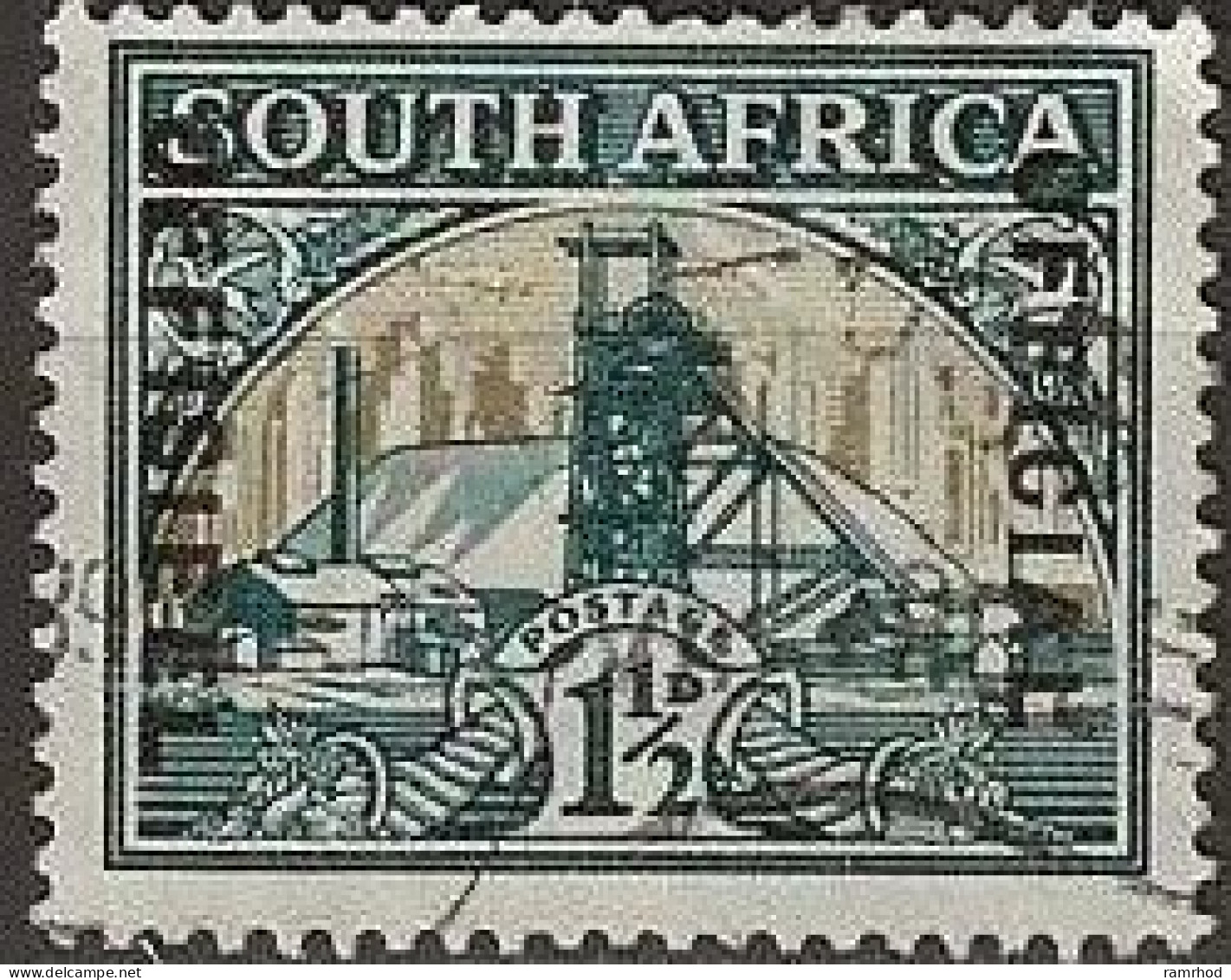 SOUTH AFRICA 1928 Official - Gold Mine - 1½d. - Green And Buff FU - Dienstzegels