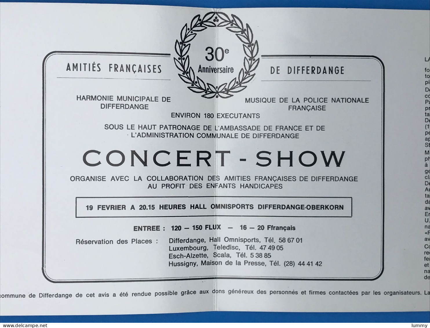 Luxembourg - Differdange - 30e Anniversaire Amitiés Françaises De Differdange - Concert-Show (dépliant 21 X 15 Cm) - Differdange