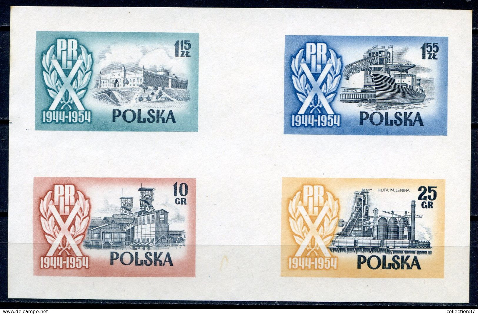 POLOGNE < ESSAI Yvert N° 767 769 773 775 < ACIERIE LENINE + MINE De CHARBON + NAVIRE + CHATEAU - Wzor Spécimen Modèle - Varietà E Curiosità