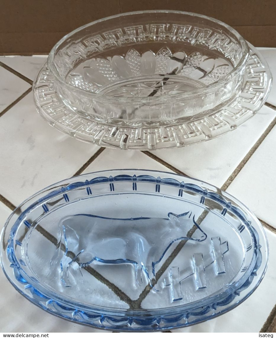 Lot De 2 Couvercles En Verre Pour Beurrier Vintage - Andere & Zonder Classificatie