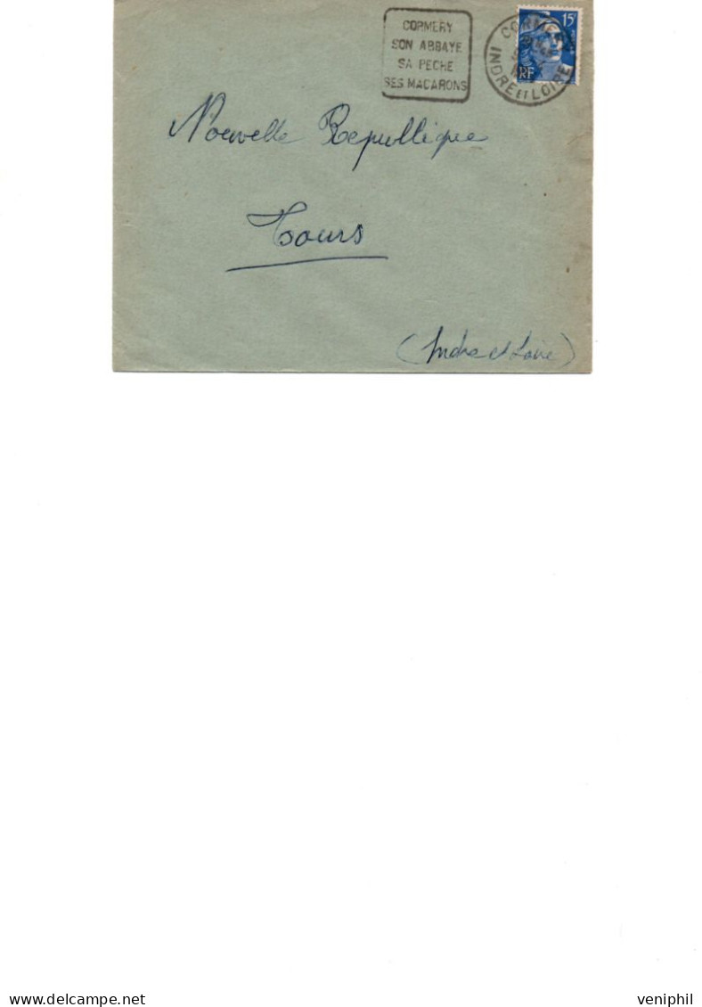 LETTRE AFFRANCHIE N° 886 - OBLITERATION DAGUIN - CORMERY SON ABBAYE -SA PECHE SES MACARONS - 1954 - Mechanical Postmarks (Other)