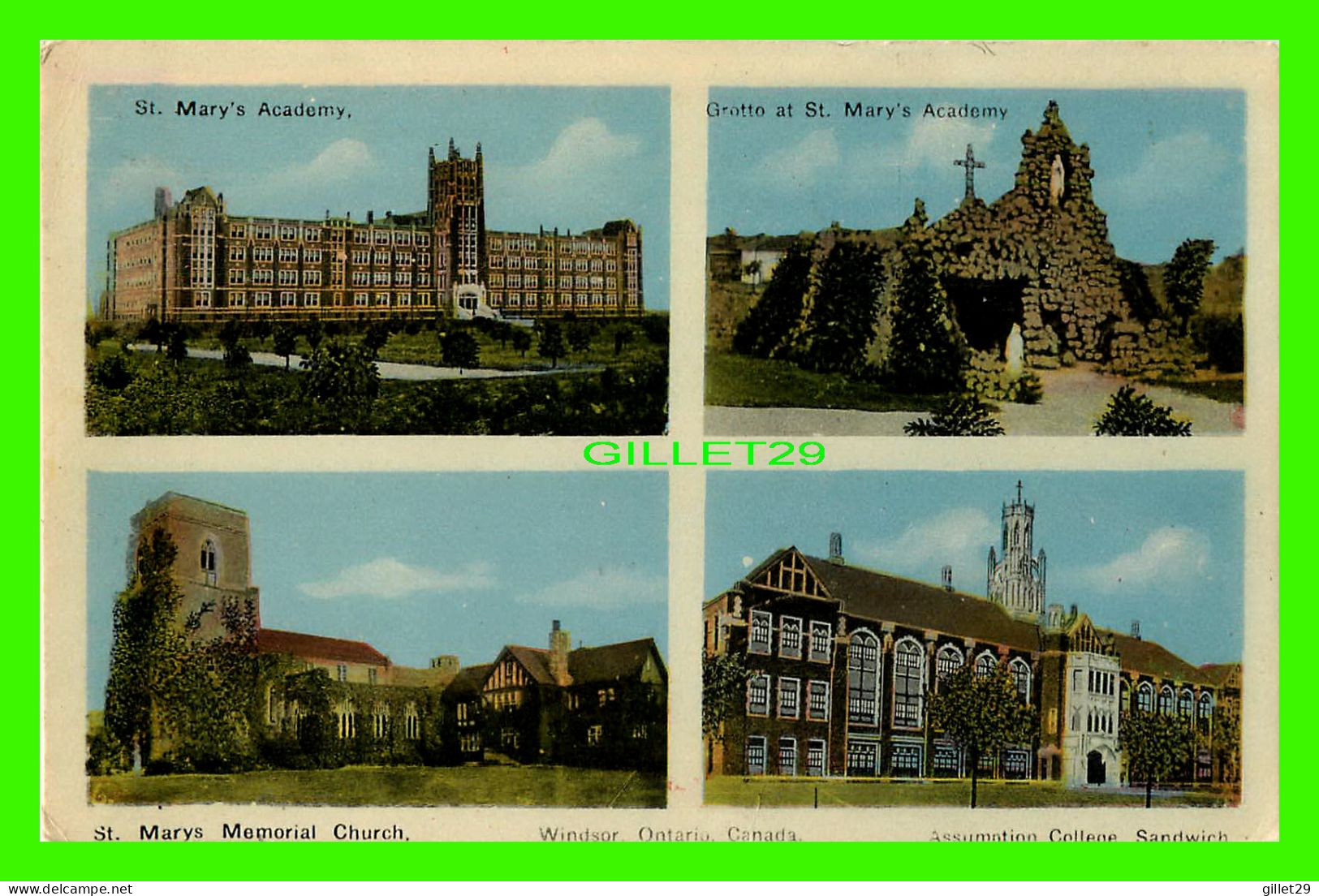 WINDSOR, ONTARIO - ST MARY'S ACADEMY, GROTTO, MEMORIAL CHURCH, ASSUMTION COLLEGE - TRAVEL IN 1947 - PECO - - Windsor