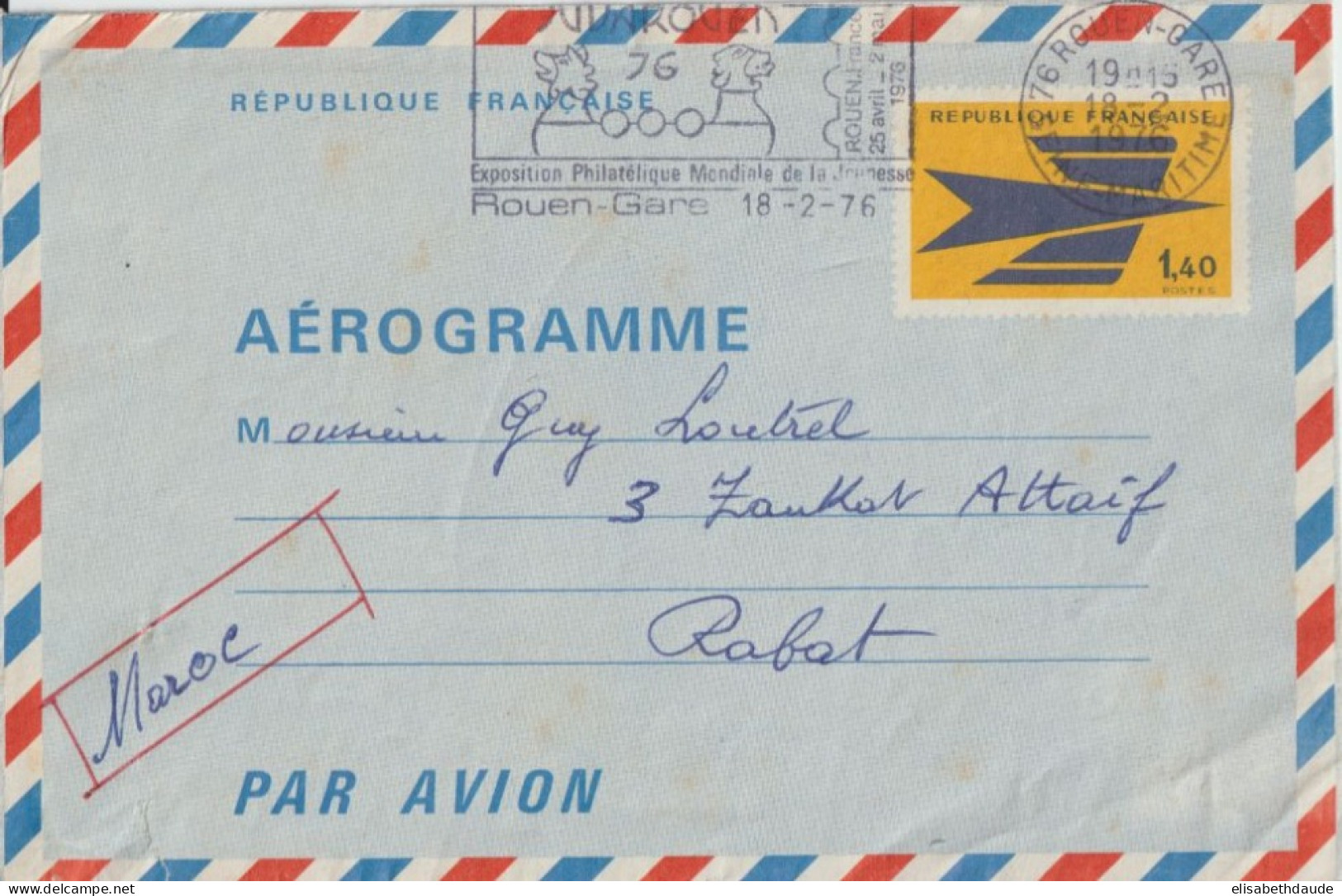 1976 - LETTRE ENTIER AEROGRAMME De ROUEN => RABAT (MAROC) ! - Aerogramas
