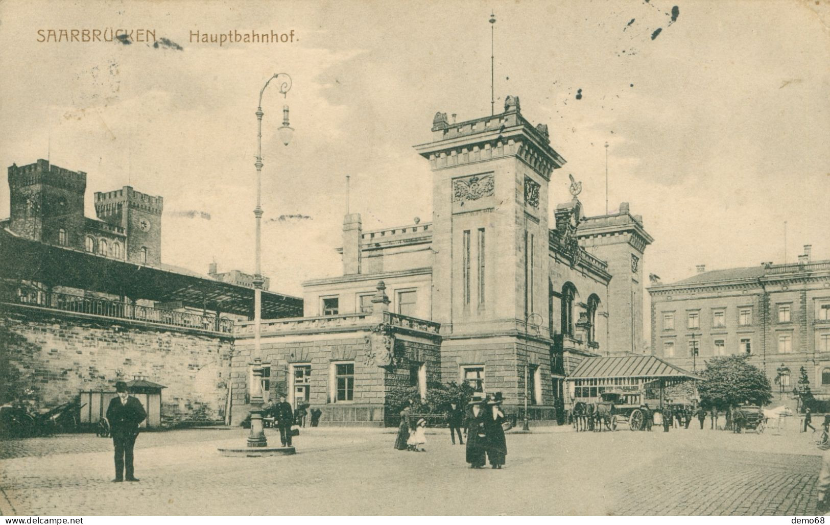 Saarbruecken Saarbrücken Allemagne Deutschland Sarre Belle Carte Animée Calèche Hippomobile Hauptbahnhof 1915 - Saarbruecken