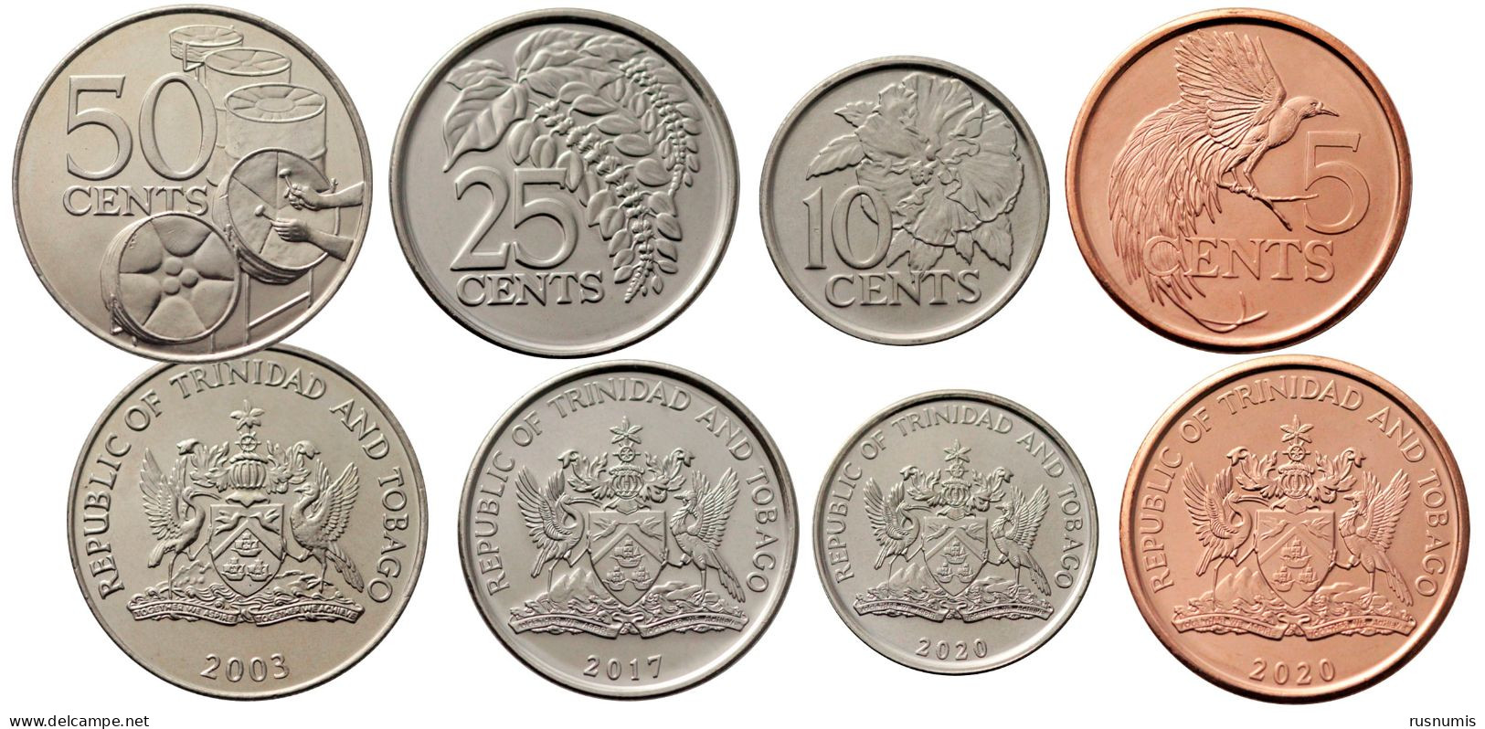 TRINIDAD AND TOBAGO 4 COINS SET 5, 10, 25, 50 CENTS BIRD PLANT 2003 - 2020 UNC - Trinité & Tobago