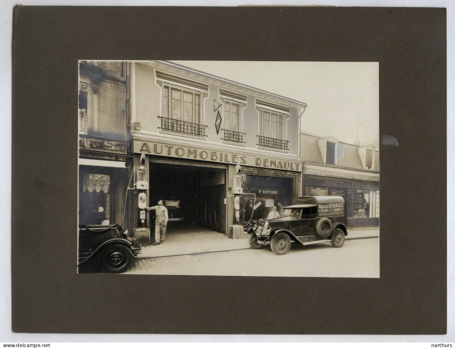 PHOTO ANCIENNE Automobiles RENAULT Agence P. Gueudre Vers 1930 Garage Voiture Auto Automobile Enseigne - Automobili