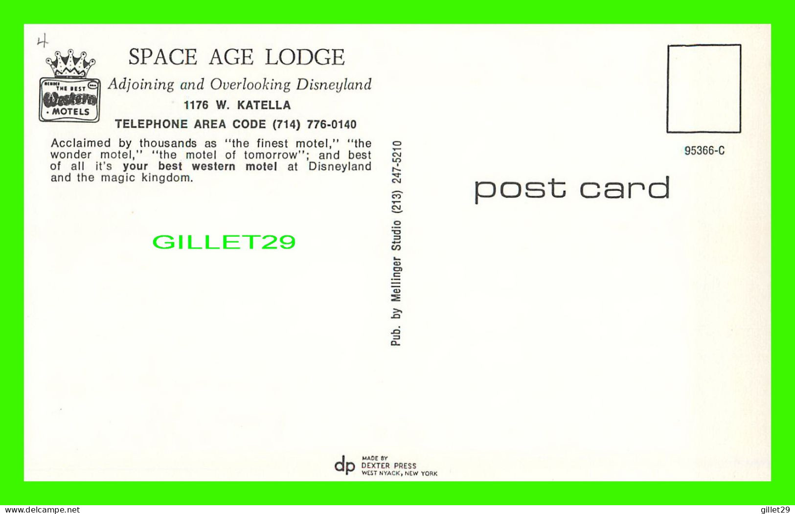 ORLANDO, FL - SPACE AGE LODGE - THE BEST WESTERN MOTEL - PUB. BY MELLINGER STUDIO - - Orlando