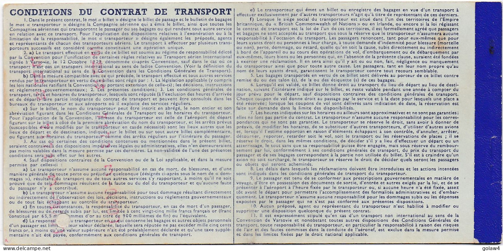 33519# AIR FRANCE  BILLET DE PASSAGE BULLETIN DE BAGAGES 1955 BONE PALOMBA MARSEILLE ALGERIE - Europe