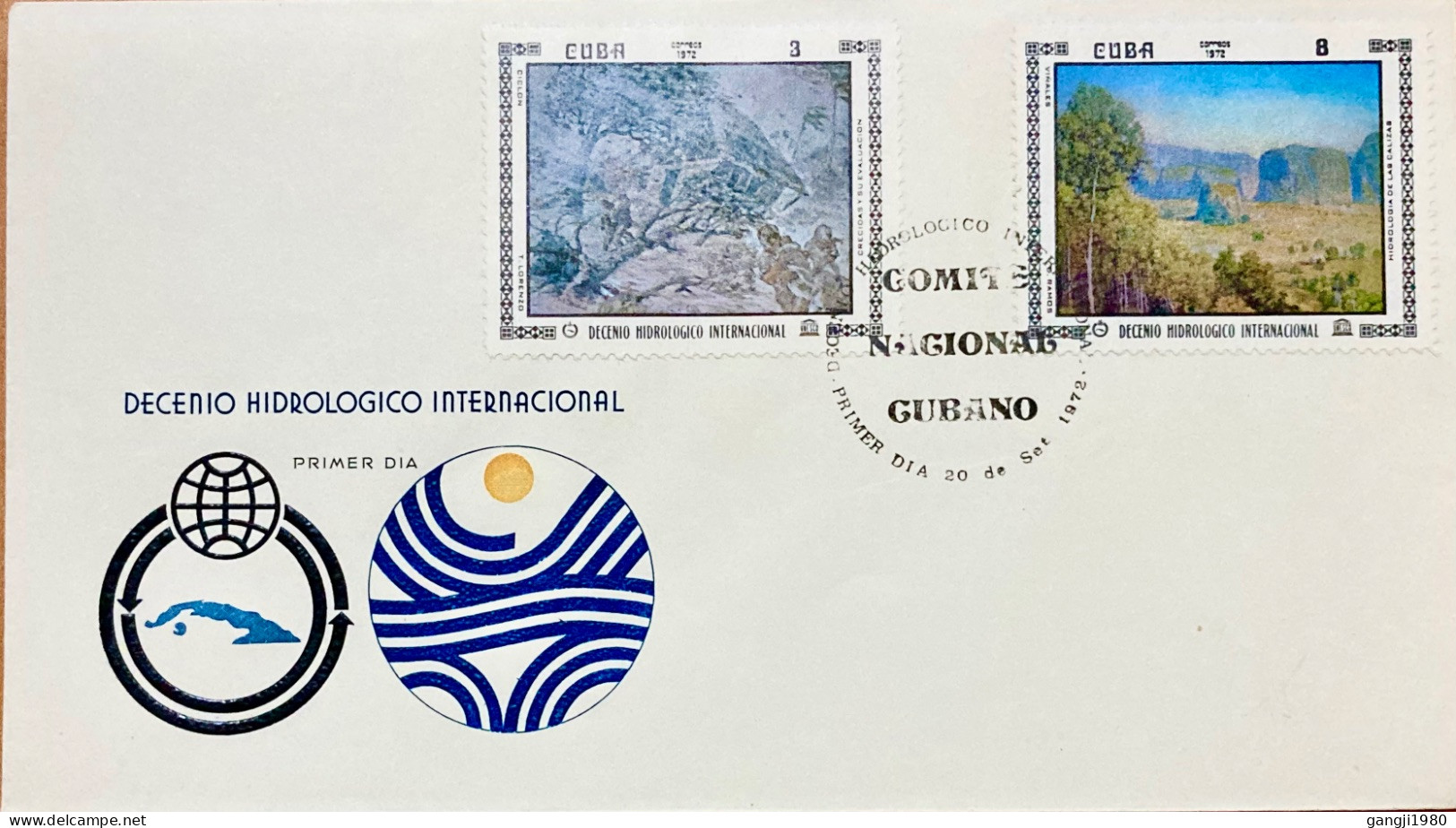 CUBA 1972, FDC COVER, HYDROLOGICAL INT. 2 DIFF. STAMP,  LANDSCAPE, TREE, FOREST & STREAM,  PAINTING - Briefe U. Dokumente