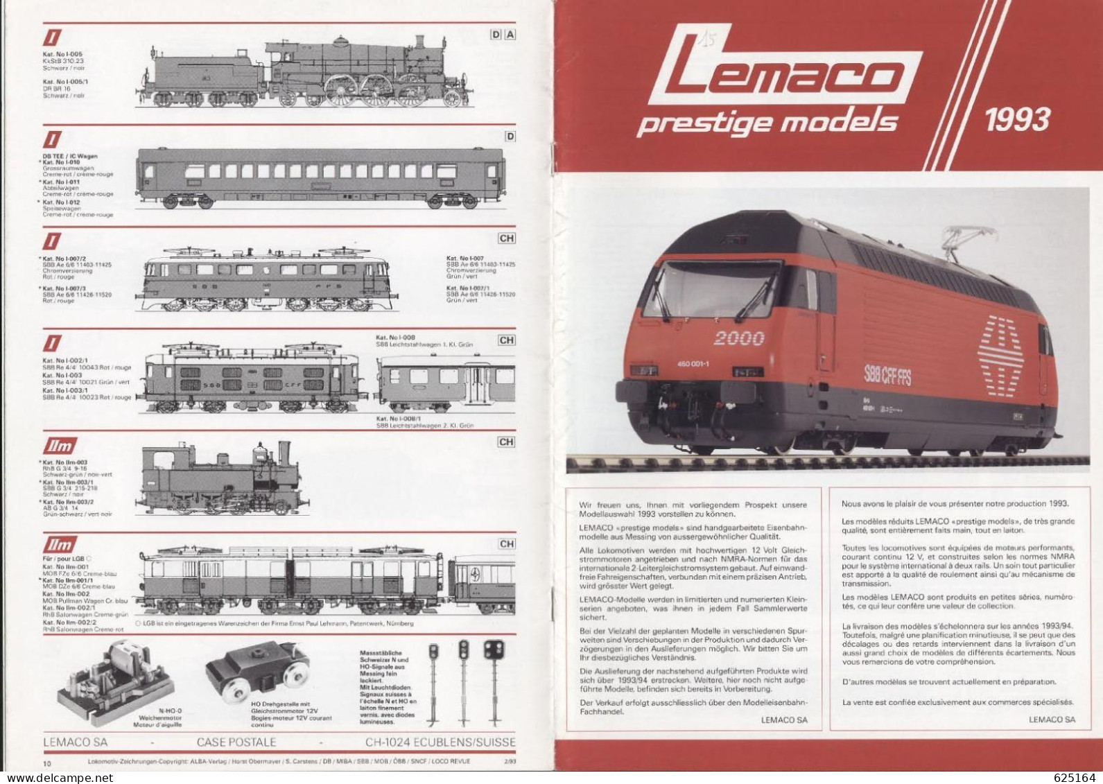 Catalogue LEMACO Prestige Models 1993 Neuheiten Nm N HOm HO O I IIm - En Français Et Allemand - Français