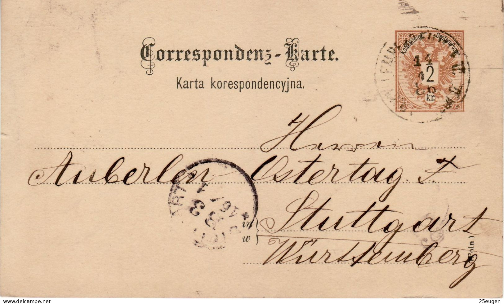 POLAND / AUSTRIAN ANNEXATION 1886  POSTCARD  SENT FROM  LWÓW TO STUTTGART - Lettres & Documents