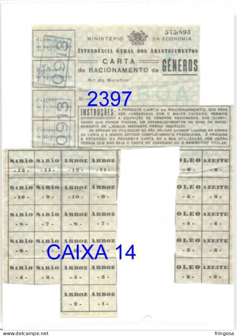 Carta De Racionamento De Géneros - INTENDÊNCIA GERAL DOS ABASTECIMENTOS - Anos 40 - Portugal