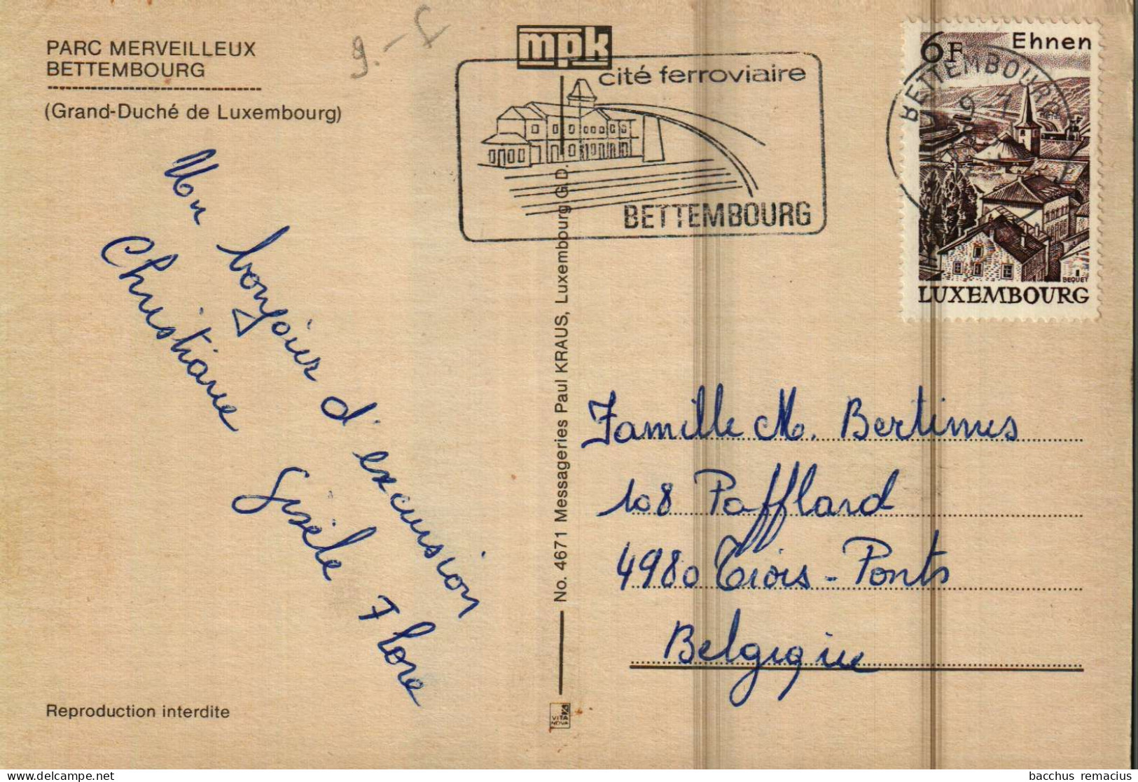 BETTEMBOURG - Souvenir Du Parc MERVEILLEUX  Messageries Paul Kraus Nr 4671 - Bettemburg