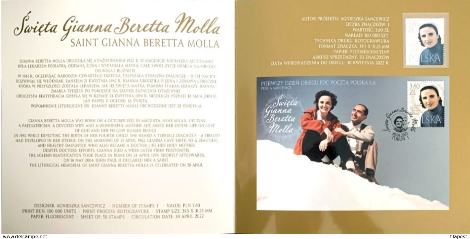 Poland 2022 Booklet, Saint Gianna Beretta Molla, Catholic Surgeon, Paediatrician, Religion, Christianity / +stamp MNH** - Libretti