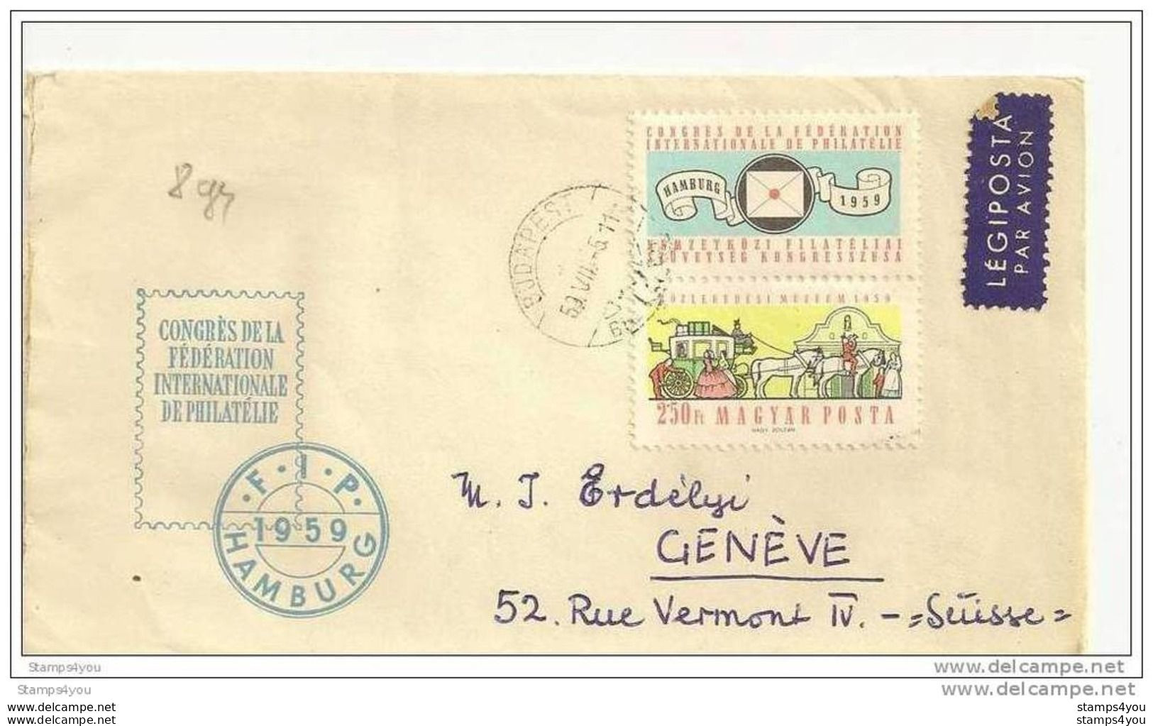 226 - 83 - Lettre Envoyée De Budapest En Suisse 1959 - Congrès FIP - Timbre Avec Diligence - Diligences