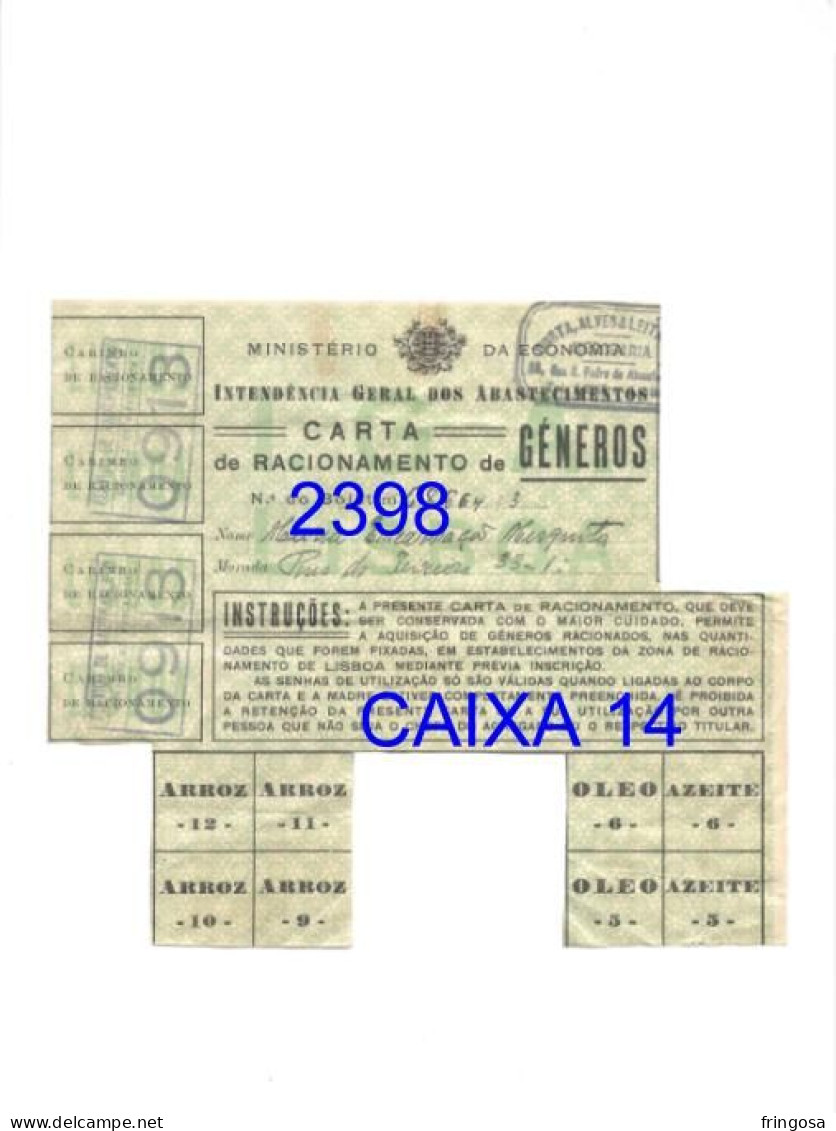 Carta De Racionamento De Géneros - INTENDÊNCIA GERAL DE ABASTECIMENTOS - Anos 40 - Portugal