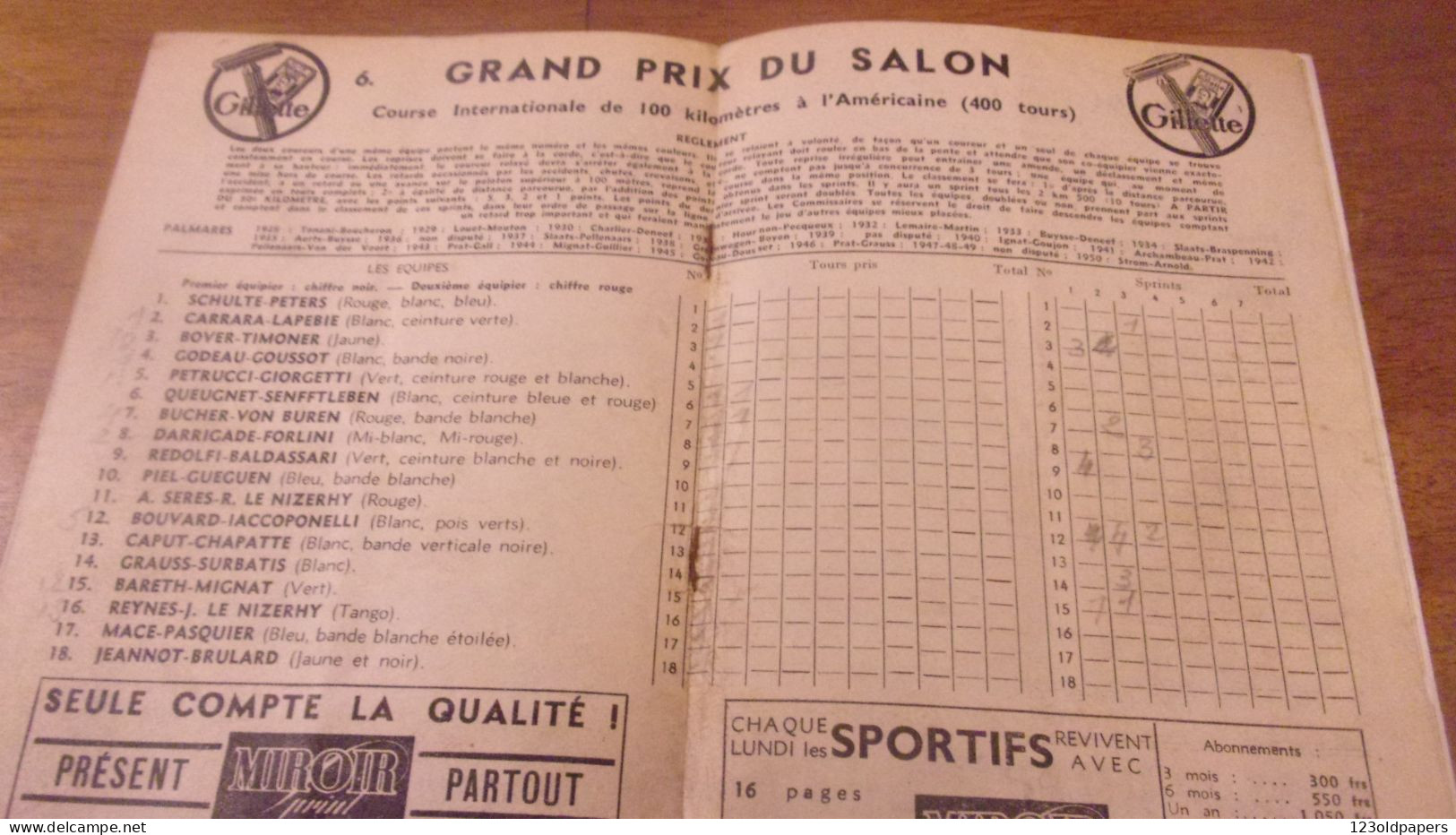 CYCLE VELO PROGRAMME VEL D HIV PALAIS DES SPORTS  SAISON 1951 1952 - Programs