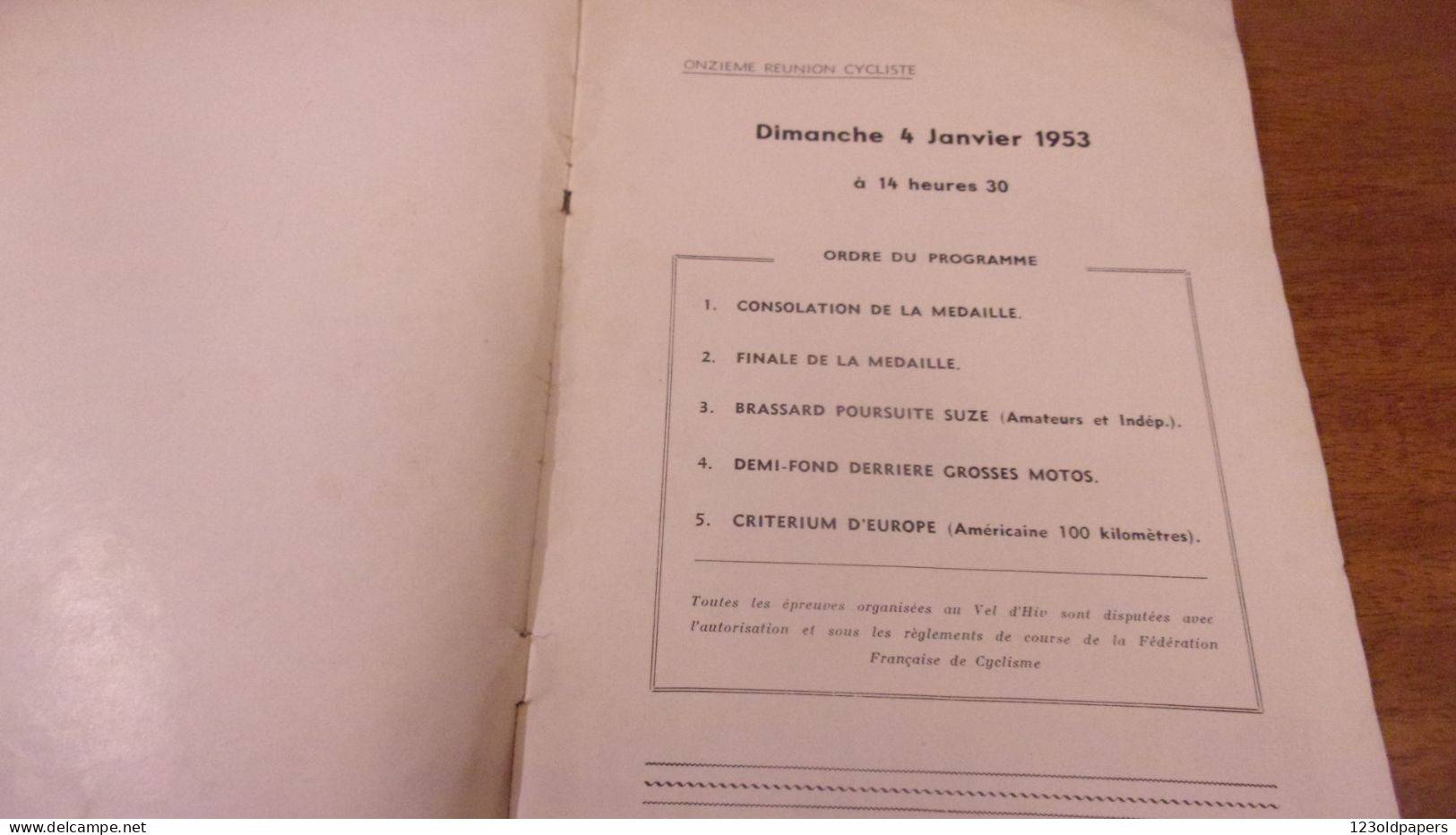 CYCLE VELO PROGRAMME VEL D HIV PALAIS DES SPORTS  SAISON 1952 1953 - Programme