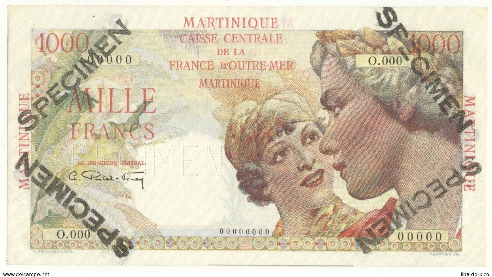 Martinique 1000 Francs ND(1947-49) SPECIMEN –  Rare P-33s - Otros – América