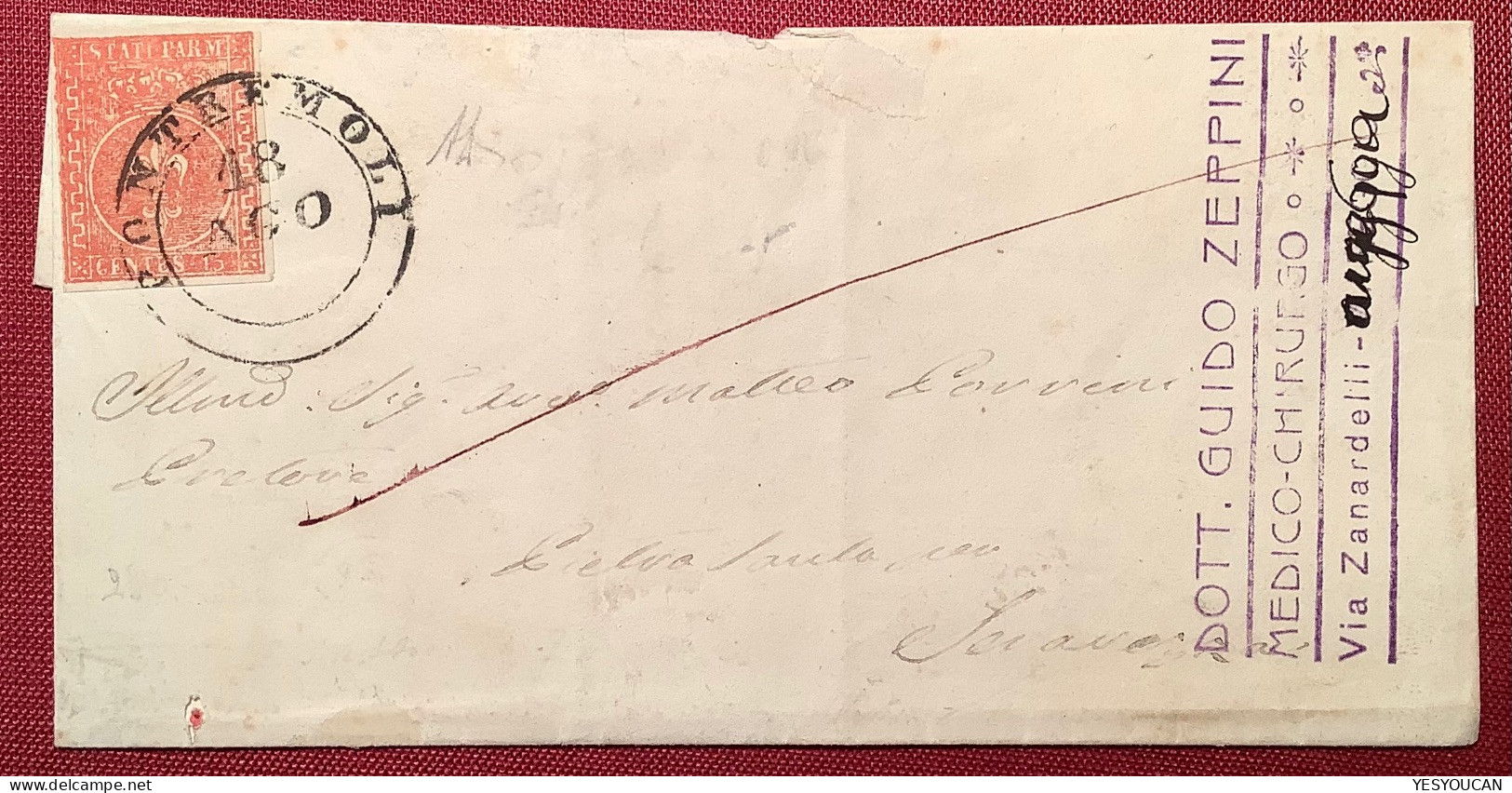 PONTREMOLI 1854 Sa 7c GRECHE PIU LARGA, Very Fine 15c (1853-55) Cover>Serapezza (Parma Lettera Parme Lettre - Parma