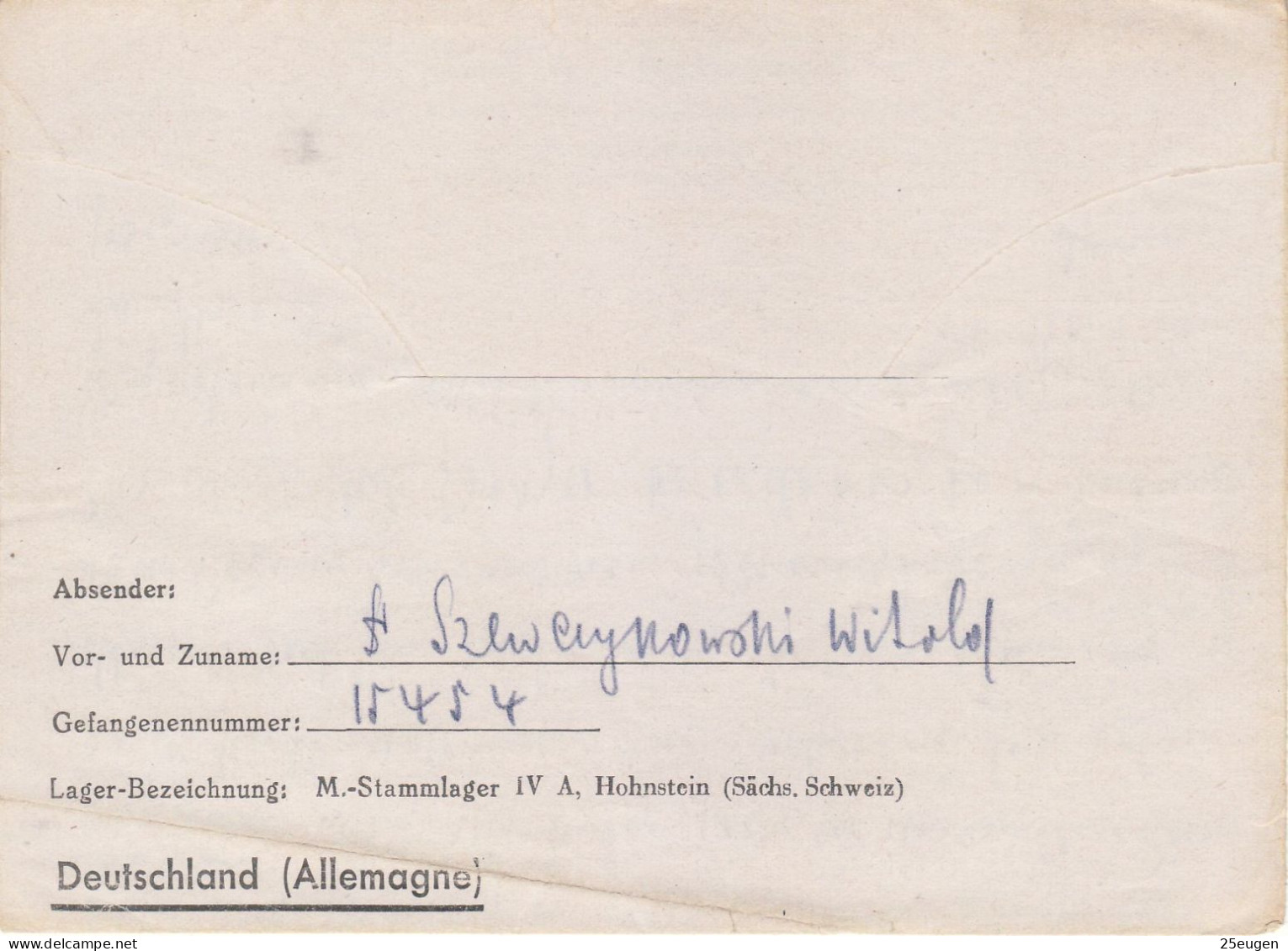 PRISONERS OF WAR MAIL 1943 LETTER SENT FROM STALAG IV A  HOHNSTEIN TO POZNAŃ - Prisoner Camps