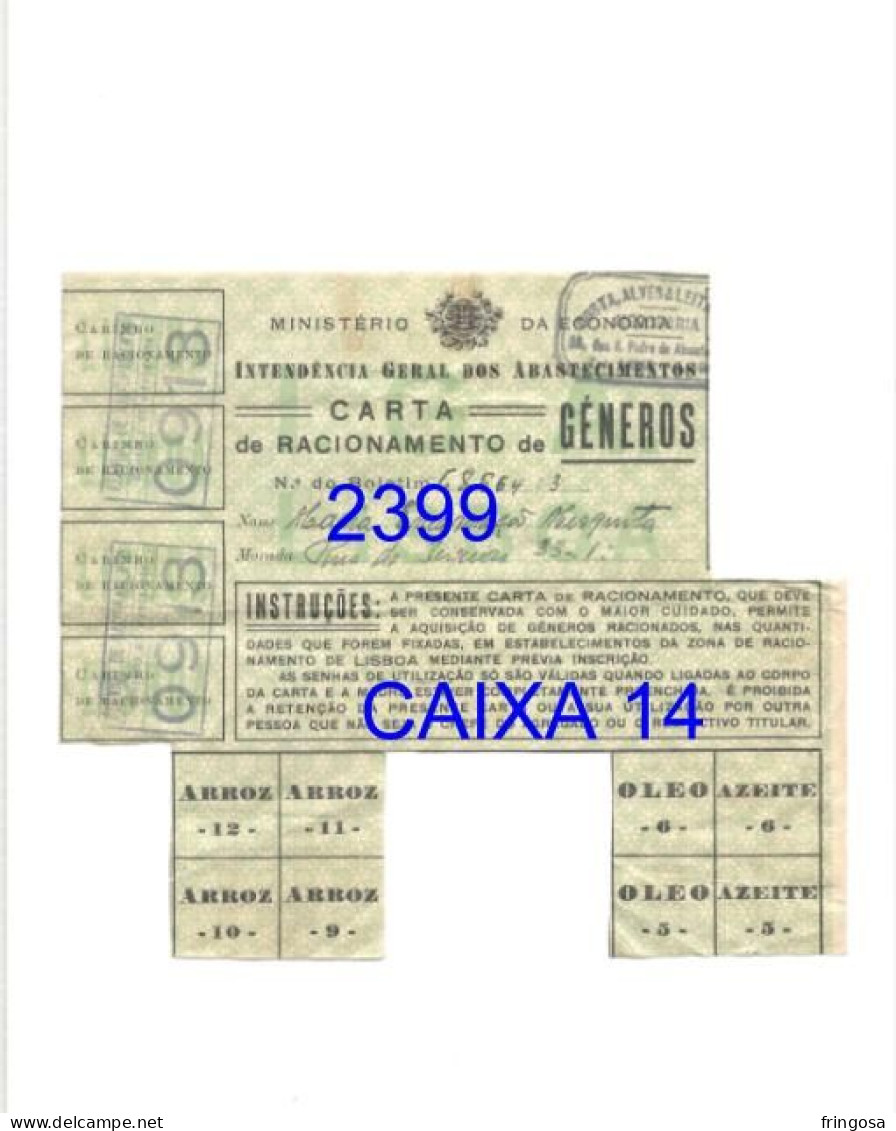 Carta De Racionamento De Géneros - INTENDÊNCIA GERAL DE ABASTECIMENTOS - Anos 40 - Portugal