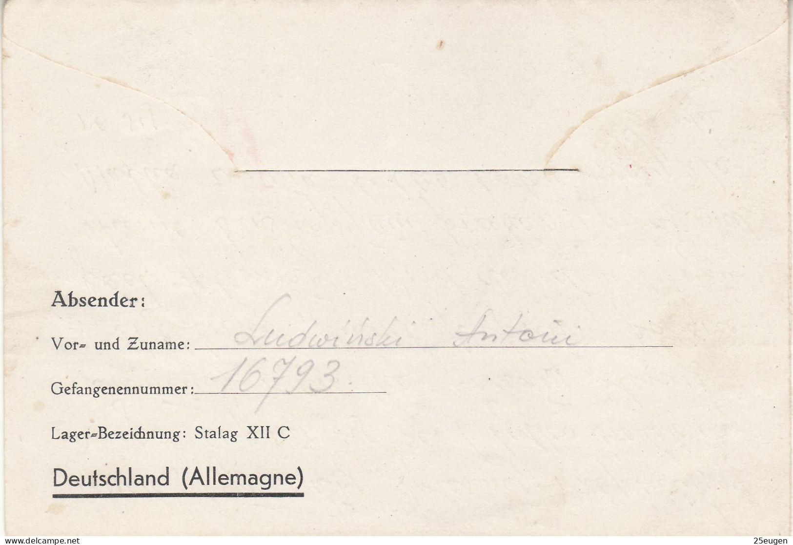 PRISONERS OF WAR MAIL 1941 LETTER SENT FROM STALAG XII C  TO MŁAWA - Prisoner Camps