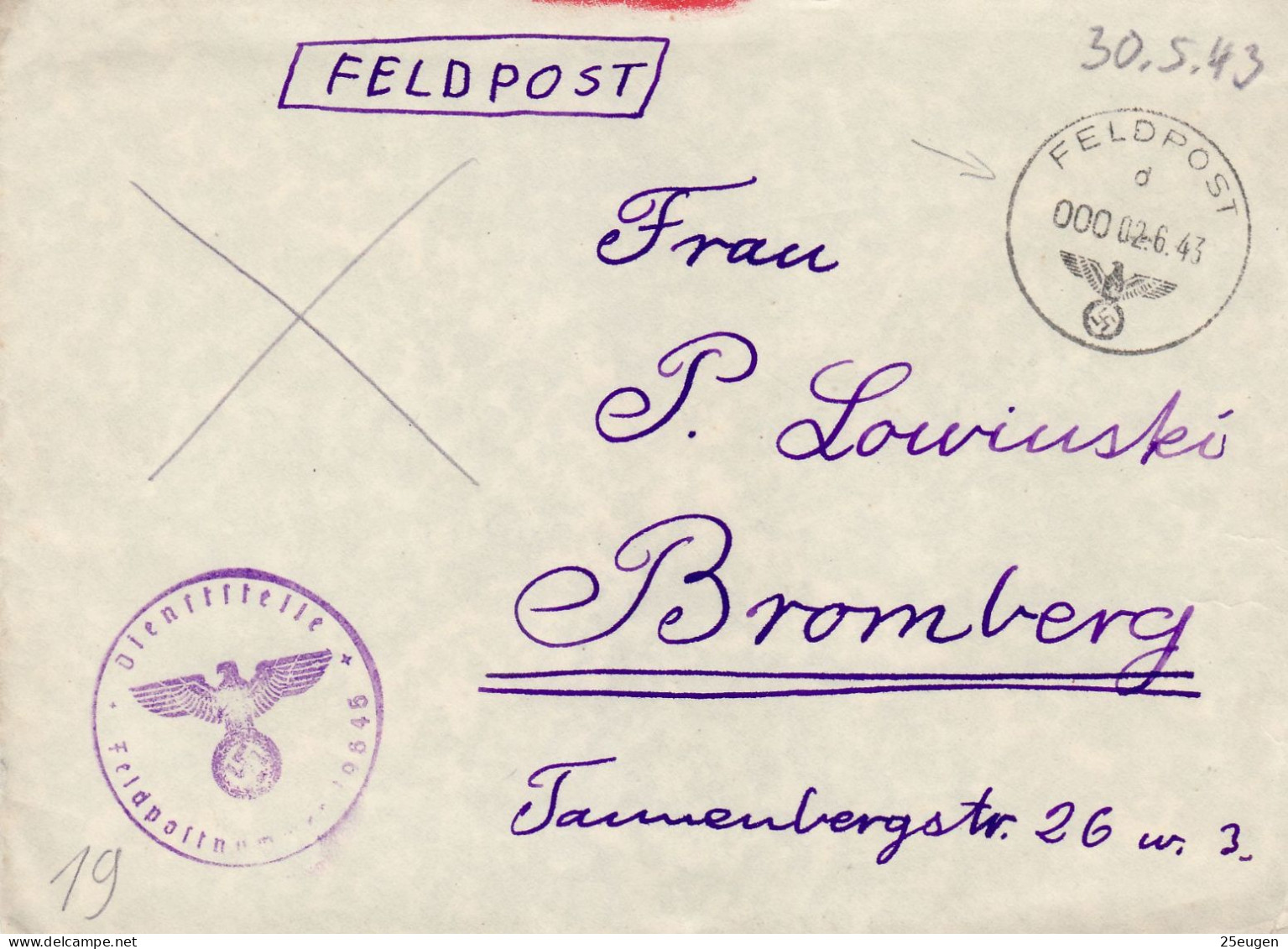 GERMAN OCCUPATION 1943 FELDPOST  LETTER  SENT TO BYDGOSZCZ - Other & Unclassified