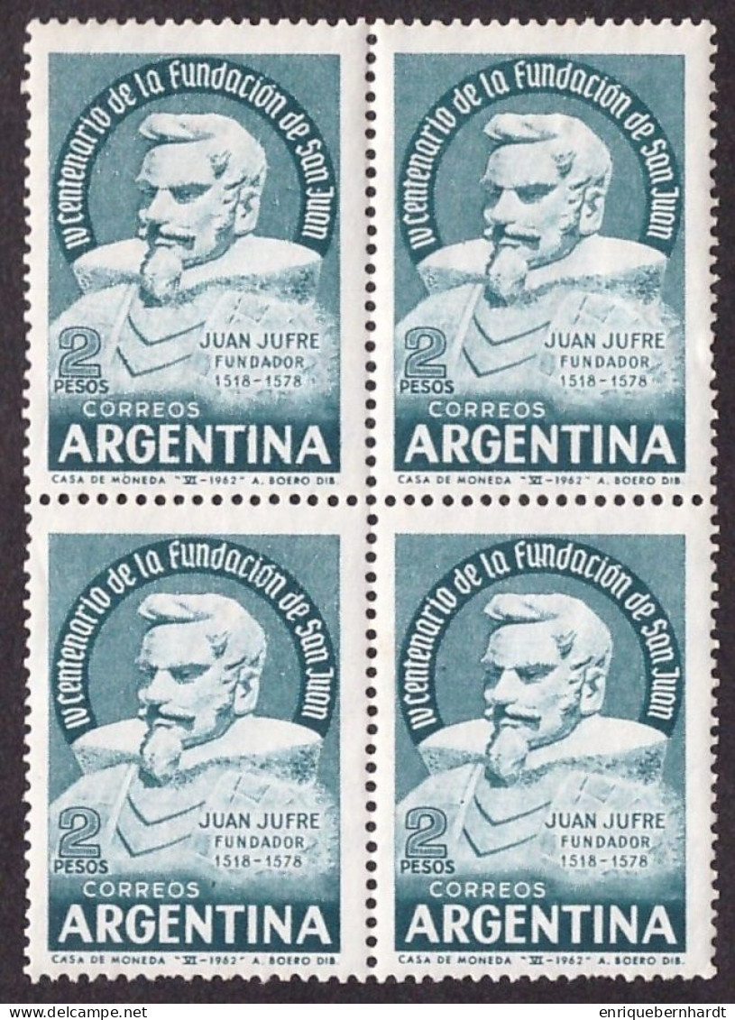 ARGENTINA • CENTENARIO FUNDACION DE SAN JUAN • CUADRO SELLOS SIN USO DE 2 PESOS • EMISIÓN AÑO 1962 - Ongebruikt