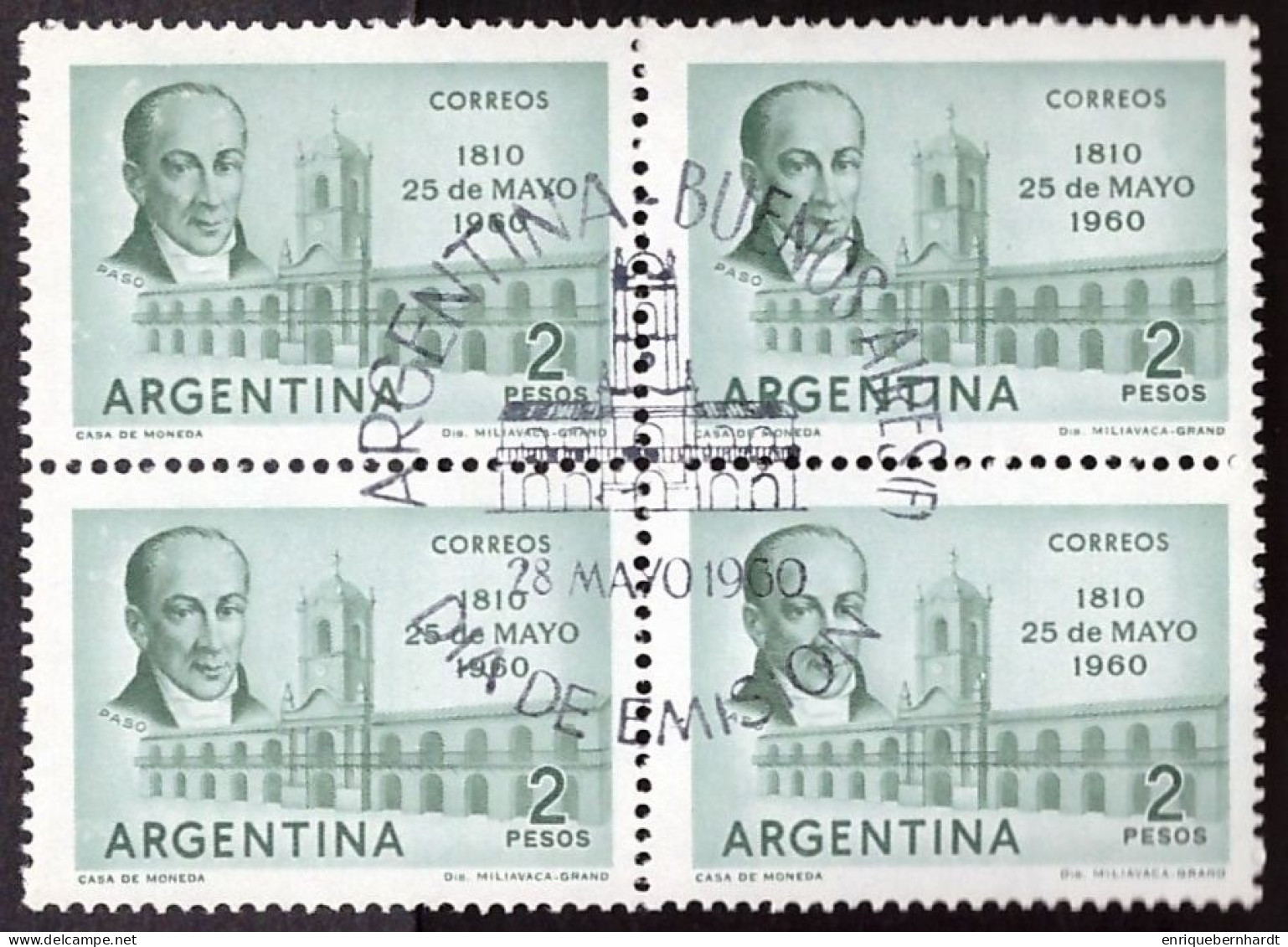 ARGENTINA • ANIVERSARIO REVOLUCION DE MAYO • CUADRO SELLOS SIN USO DE 2 PESOS • EMISIÓN AÑO 1960 - Ongebruikt